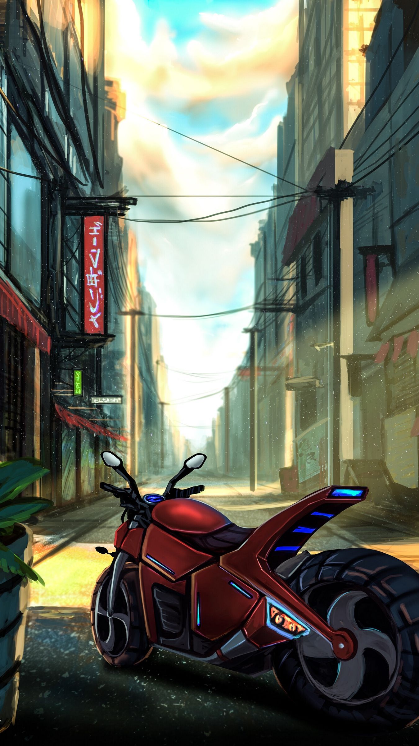 Download wallpaper 1350x2400 motorcycle, bike, street, city, art