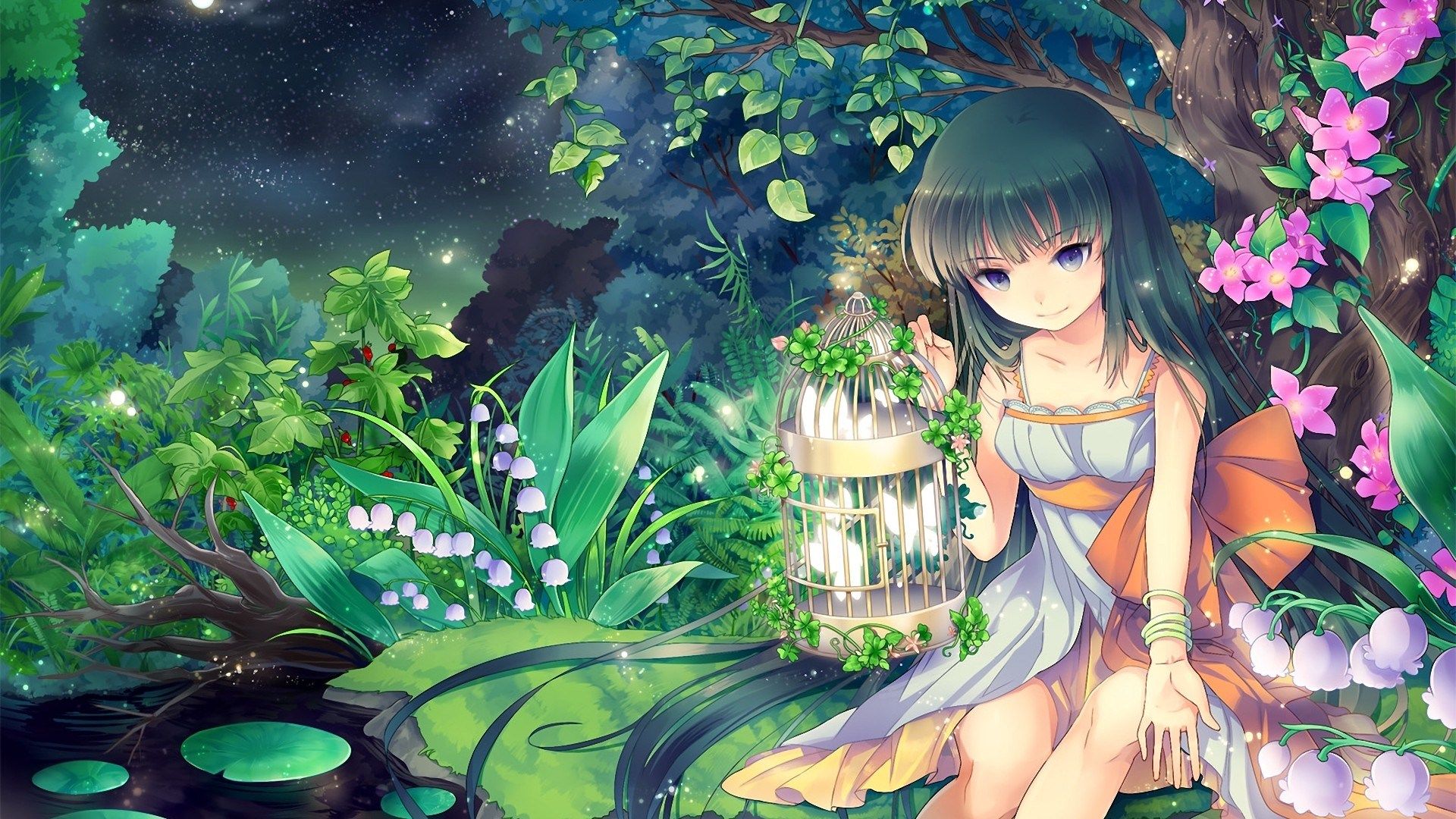 Forest beautiful anime girl wallpaper