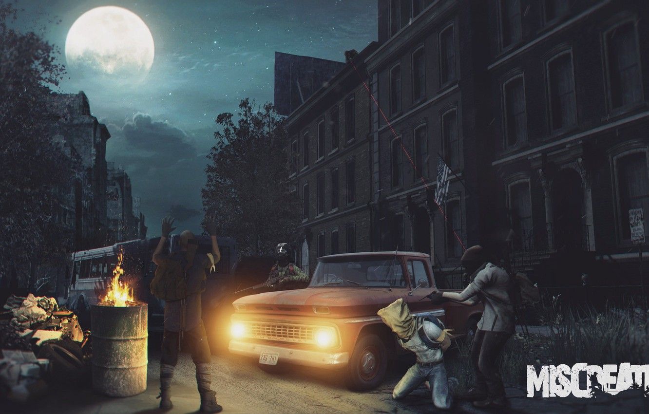 Wallpaper machine, trees, night, the city, weapons, street