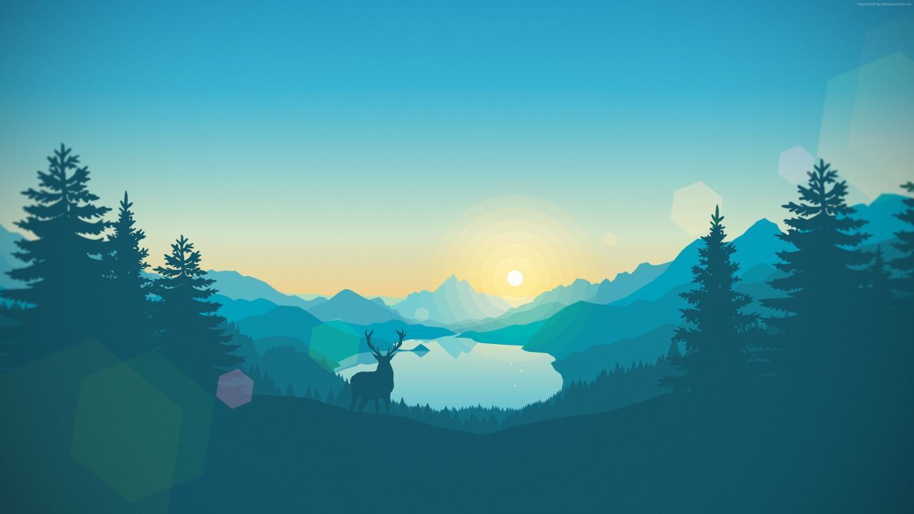 flat, forest, deer, 4k, 5k, iphone wallpaper, abstract horizontal
