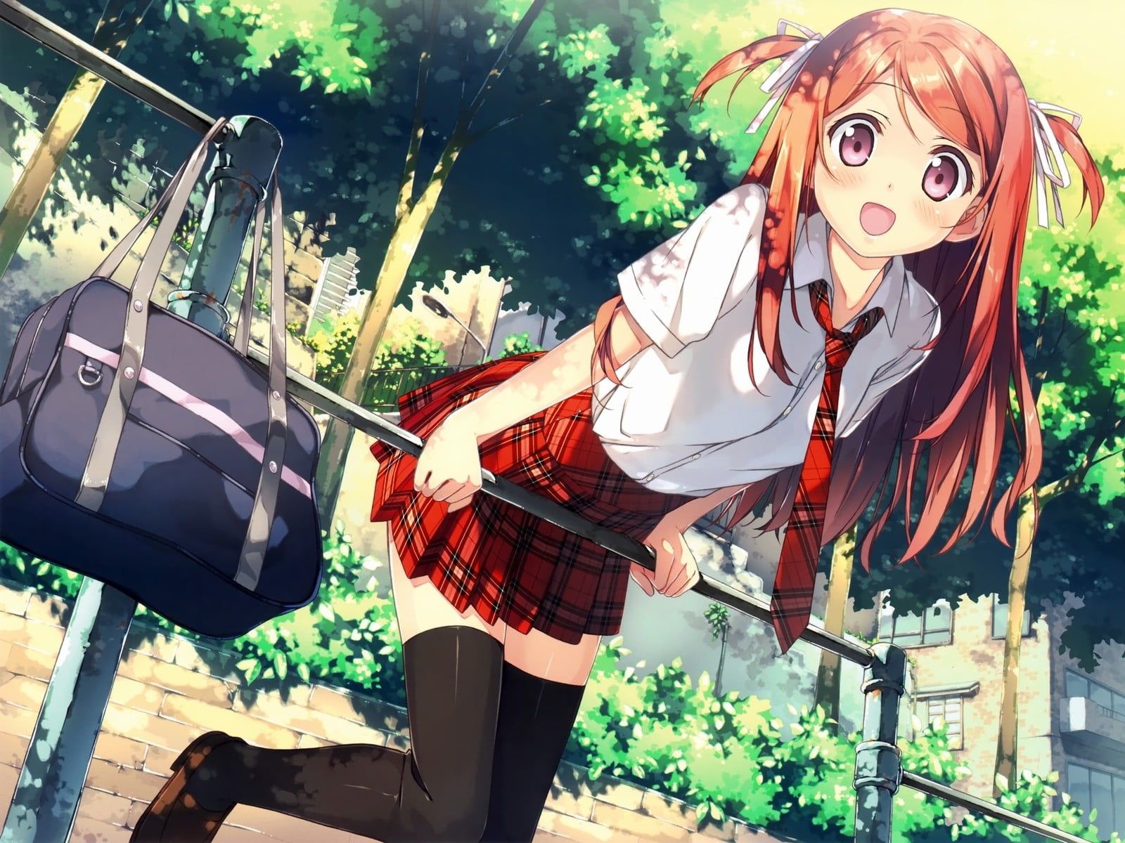 Brown haired woman wearing school uniform anime illustration HD