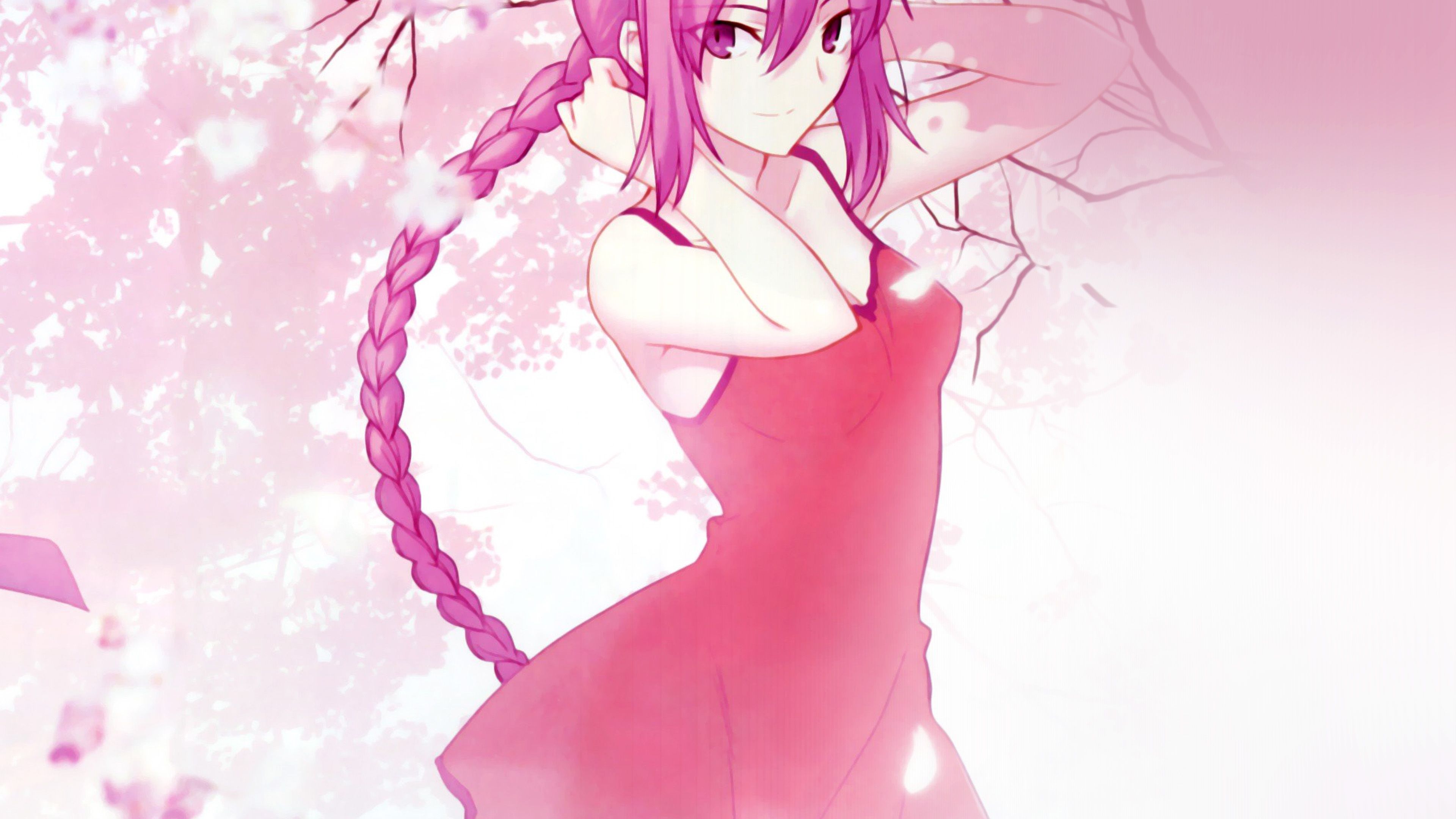 Pink Girl Anime Art Illustration Flower Blossom Wallpaper