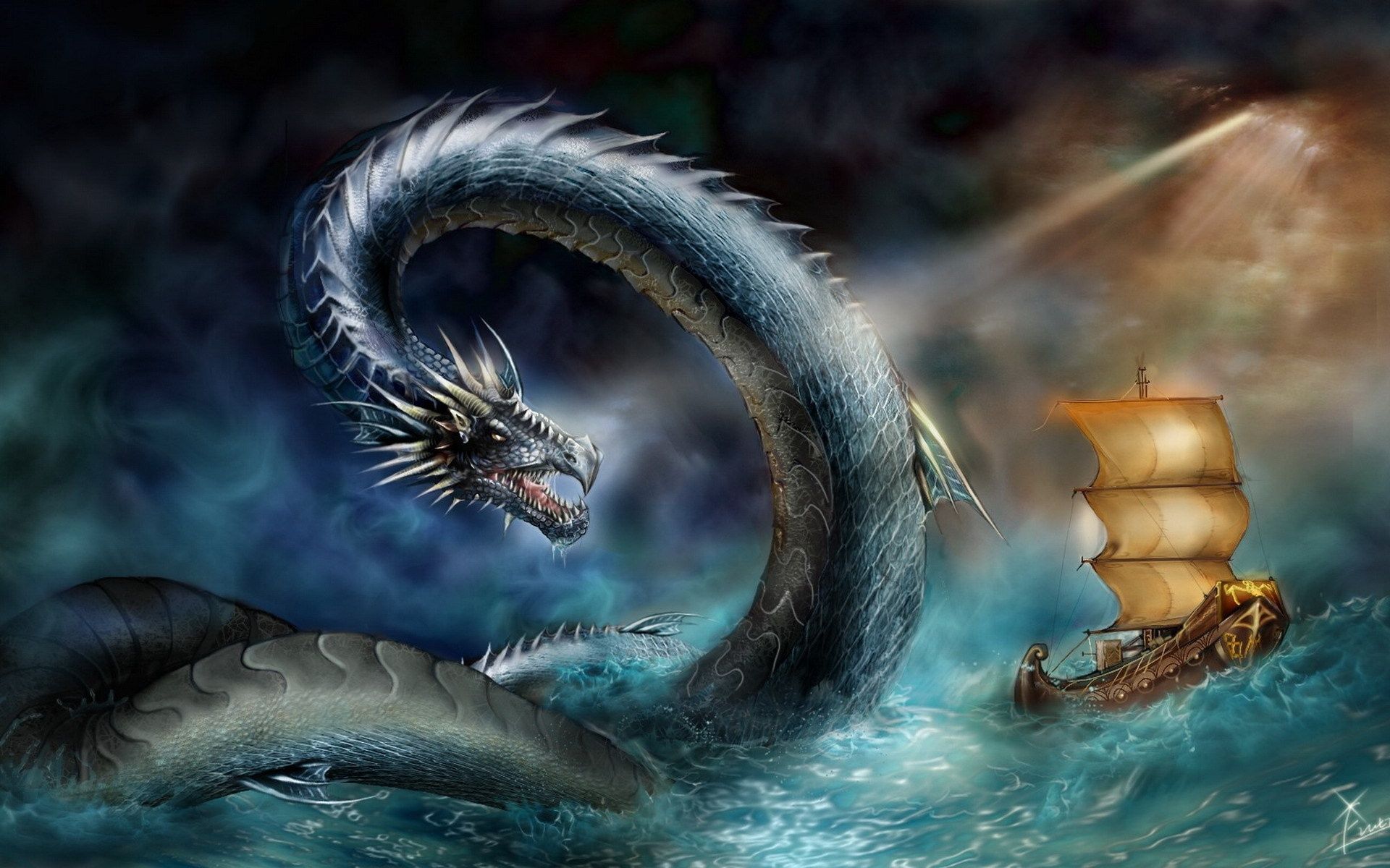 Wallpaper Sea snake attack ship 1920x1200 HD Picture, Image