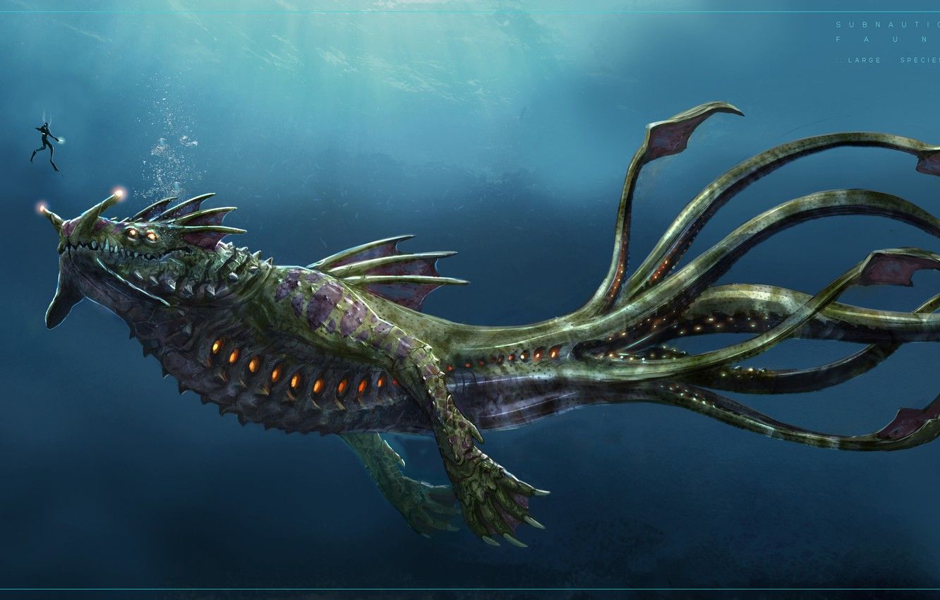 Photo Wallpaper Diver, Monster, Subnautica Sea Dragon