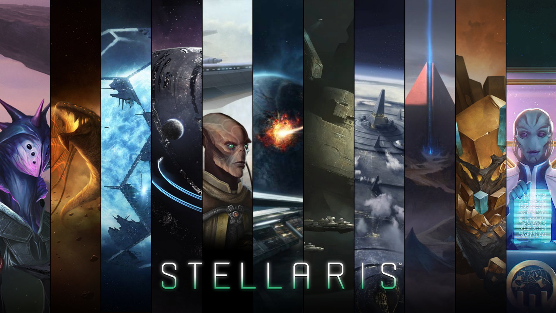 I made a Stellaris desktop wallpaper featuring each DLC
