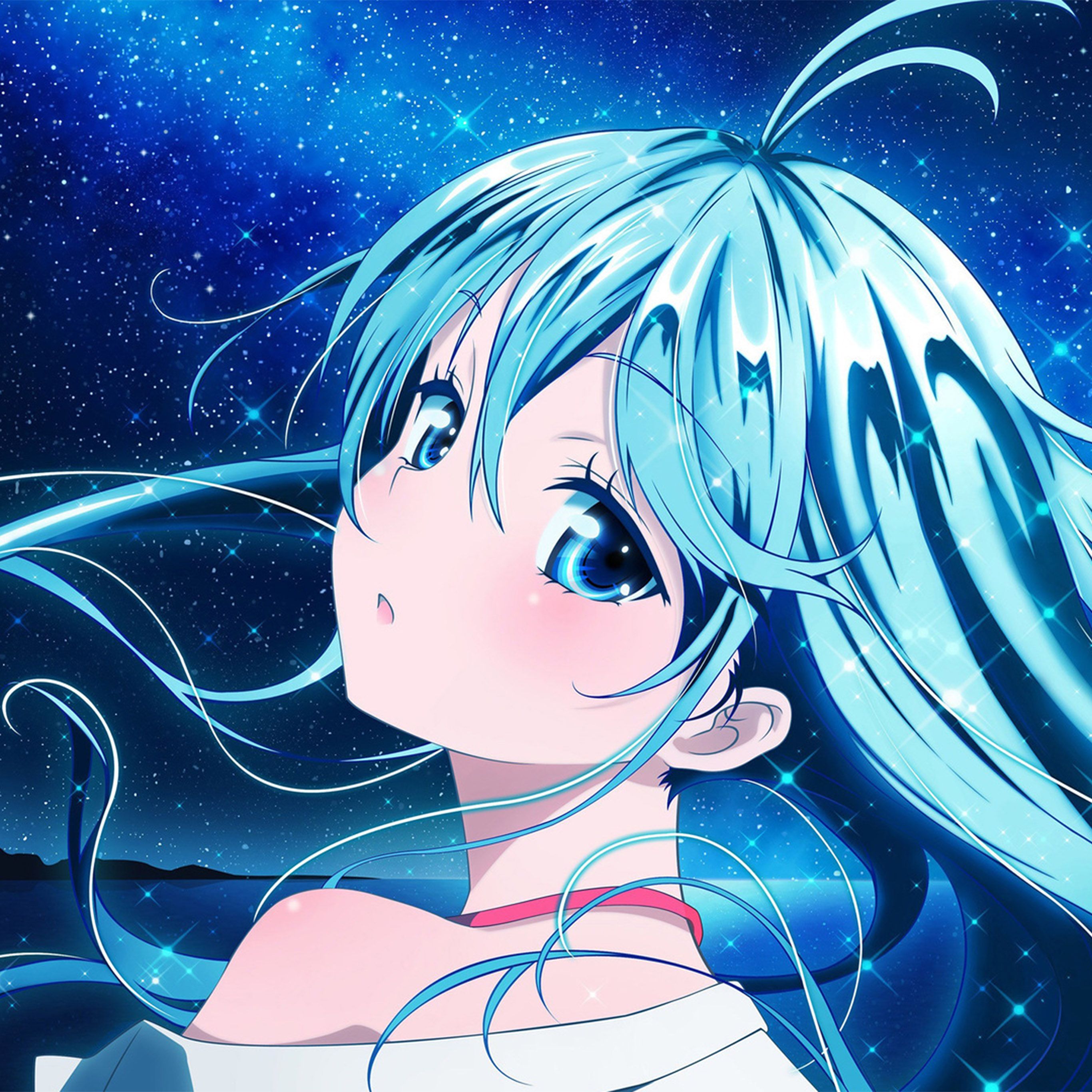 Anime Girl Blue Beautiful Arum Art Illustration Wallpaper