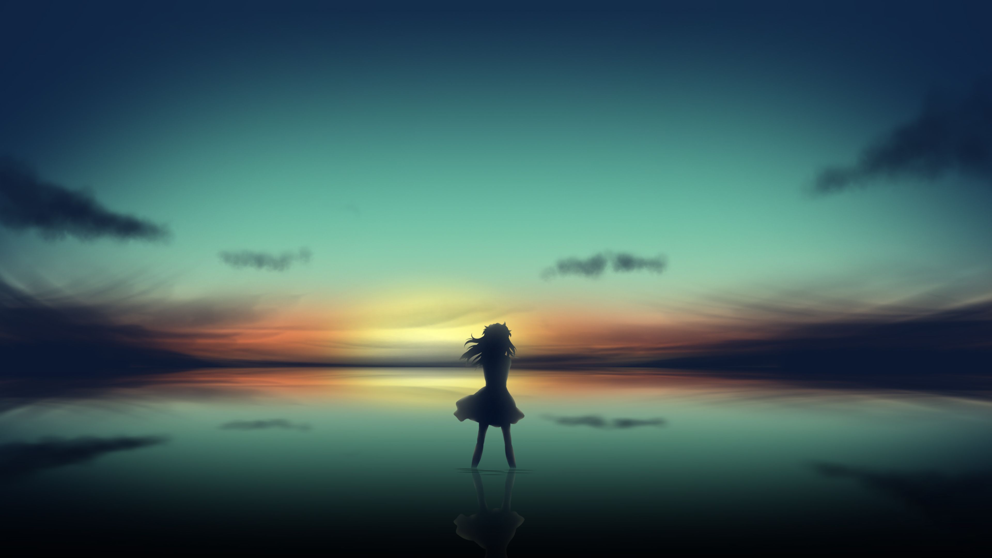 Anime Girl In Clear Sunset 4K Wallpaper, HD Anime 4K