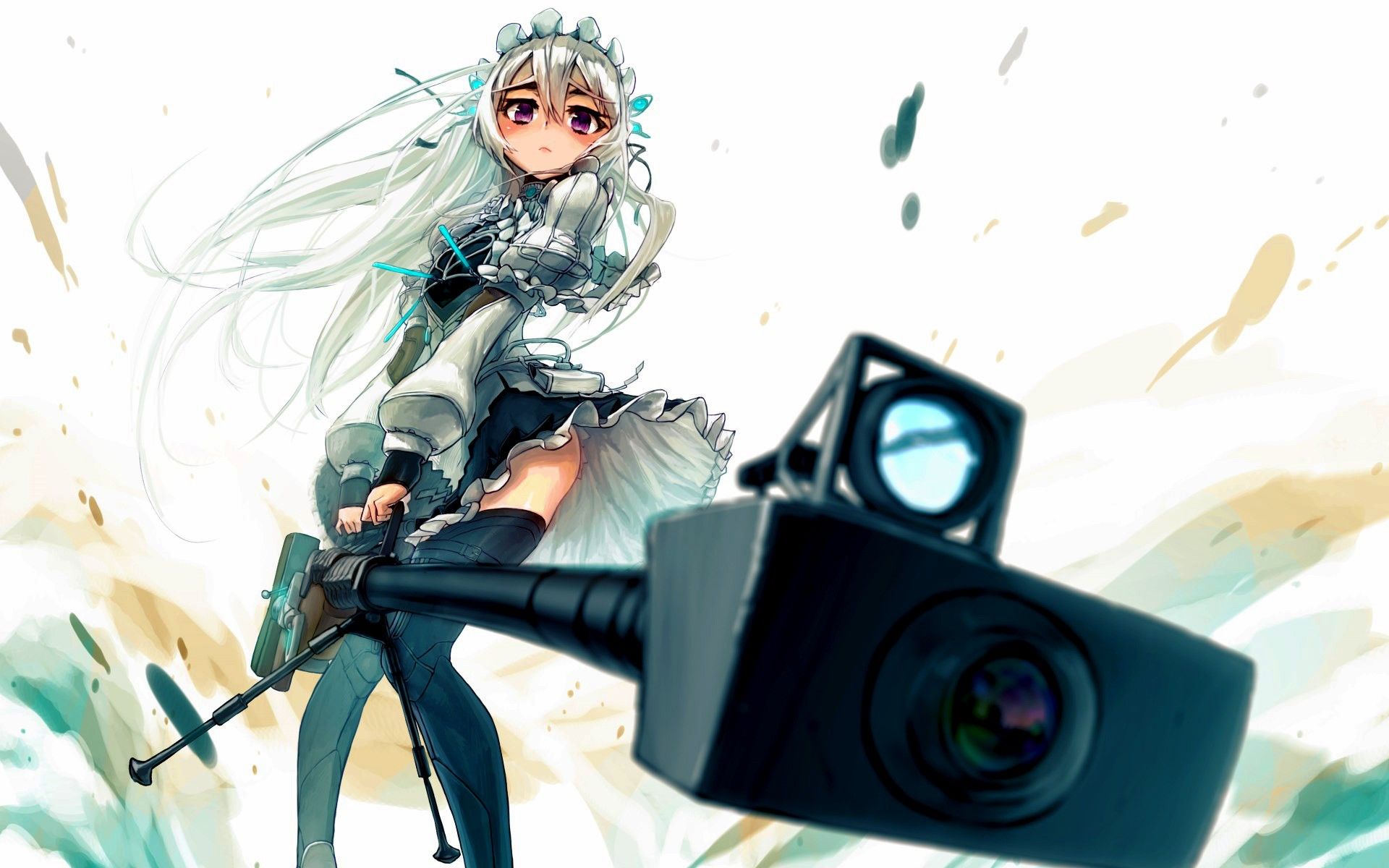 #sniper rifle, #Hitsugi no Chaika, #white hair, #Chaika