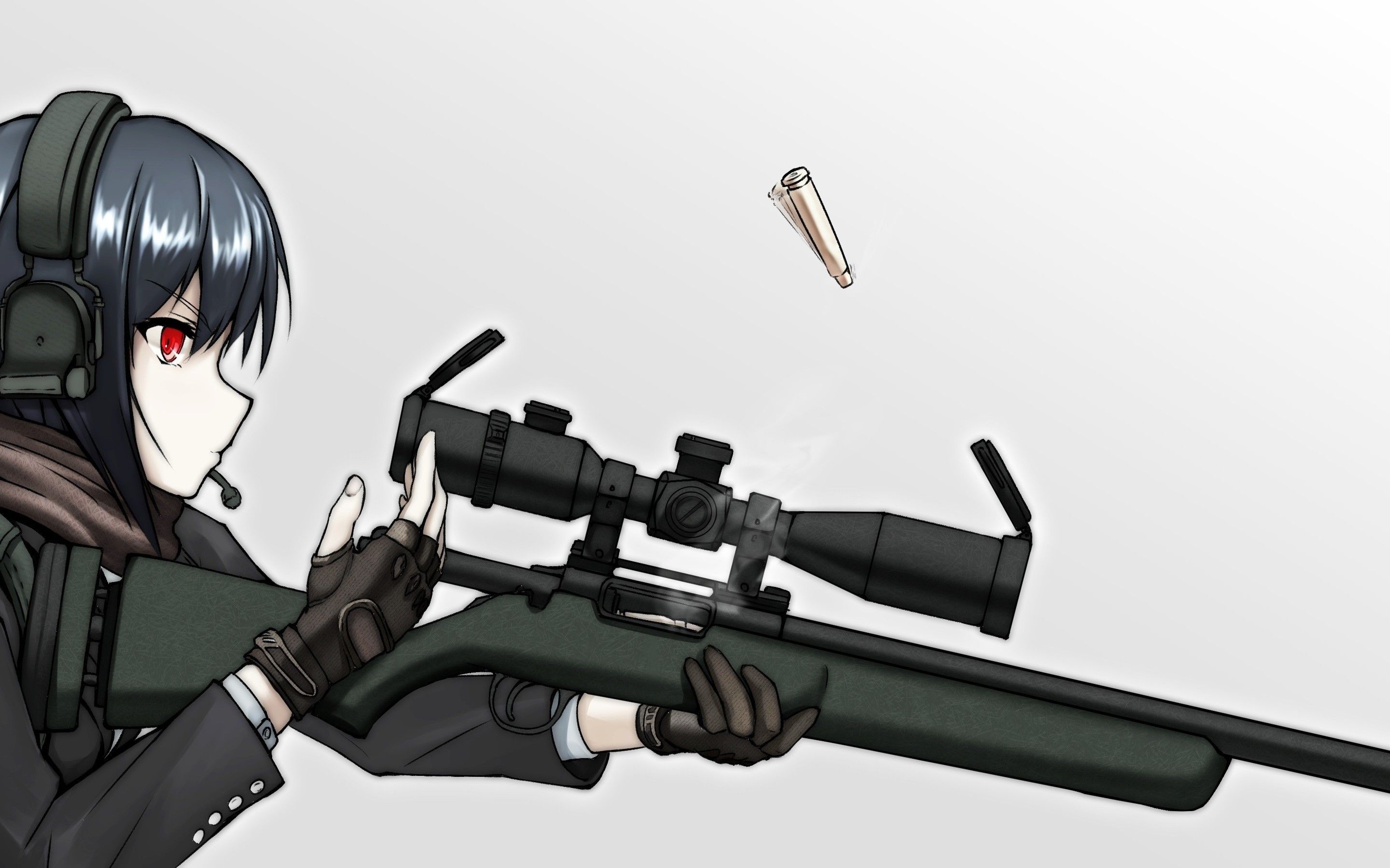 Download 2880x1800 Anime Girl, Sniper, Headphones, Profile View