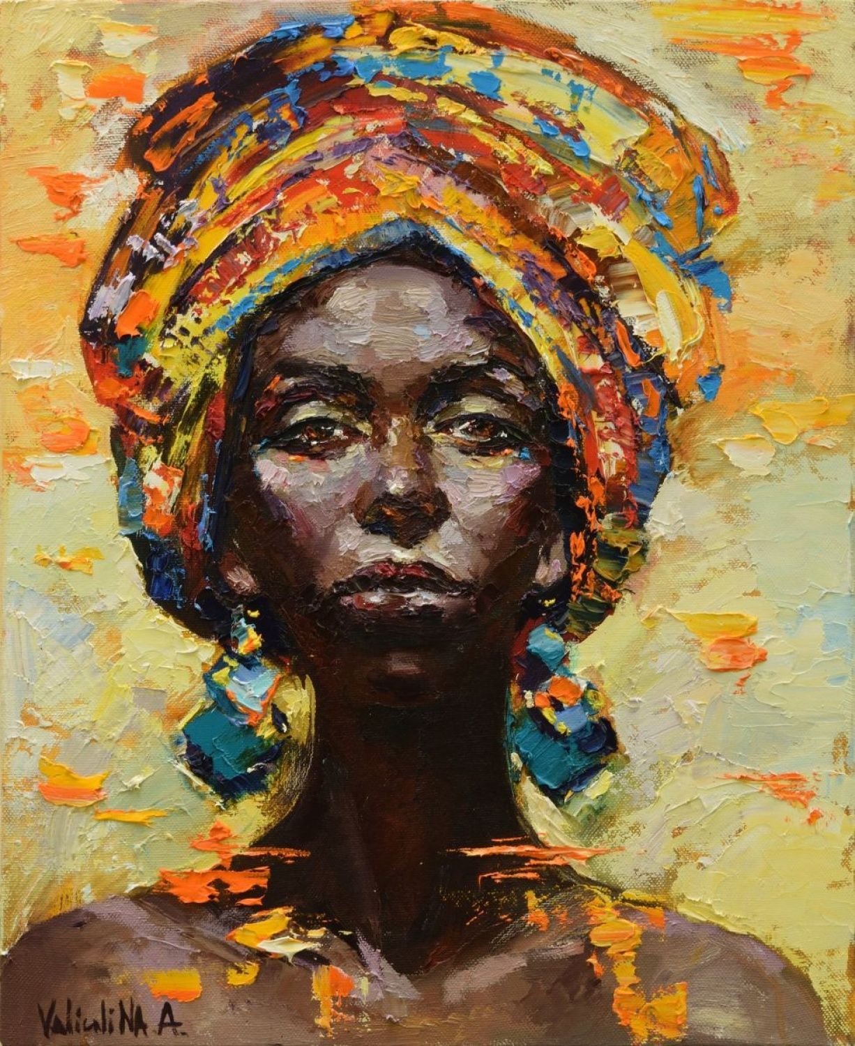 African woman portrait painting, Original oil painting (2016) Oil