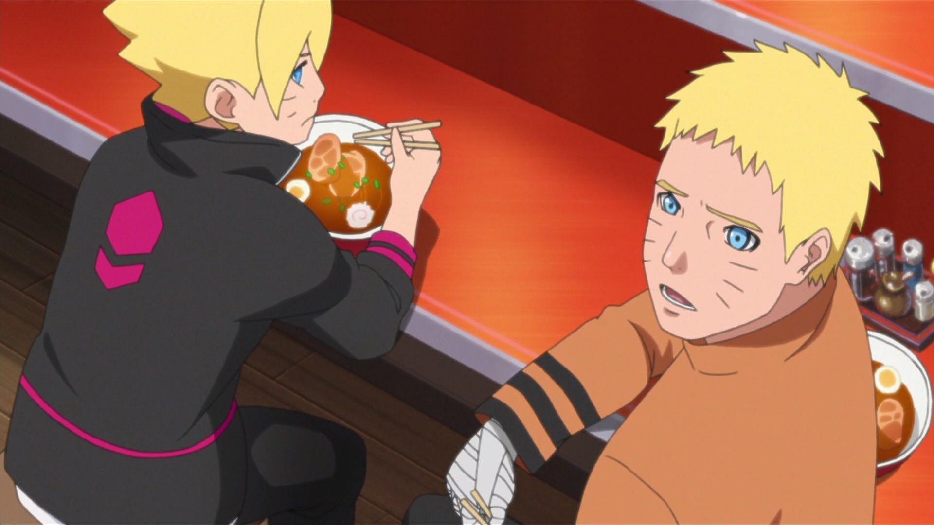 Boruto and Naruto eat ramen. Daily Anime Art