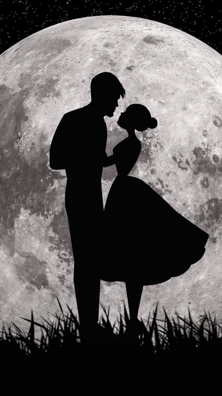 Moon, love, couple, dark, art wallpaper. Love couple