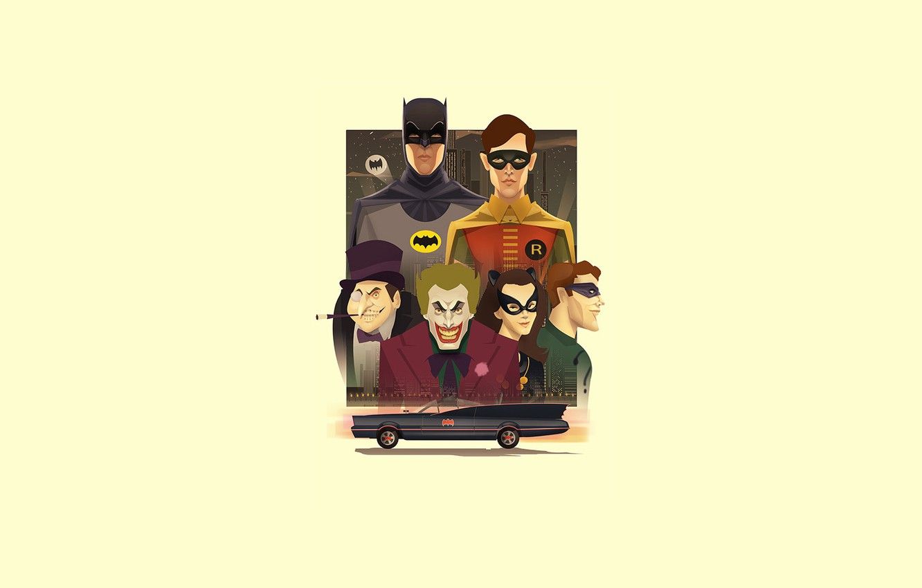 Wallpaper Minimalism, Art, Batman, Joker, Robin, Retro, Penguin, Batman 60s, Cristhian Hova, by Cristhian Hova image for desktop, section минимализм