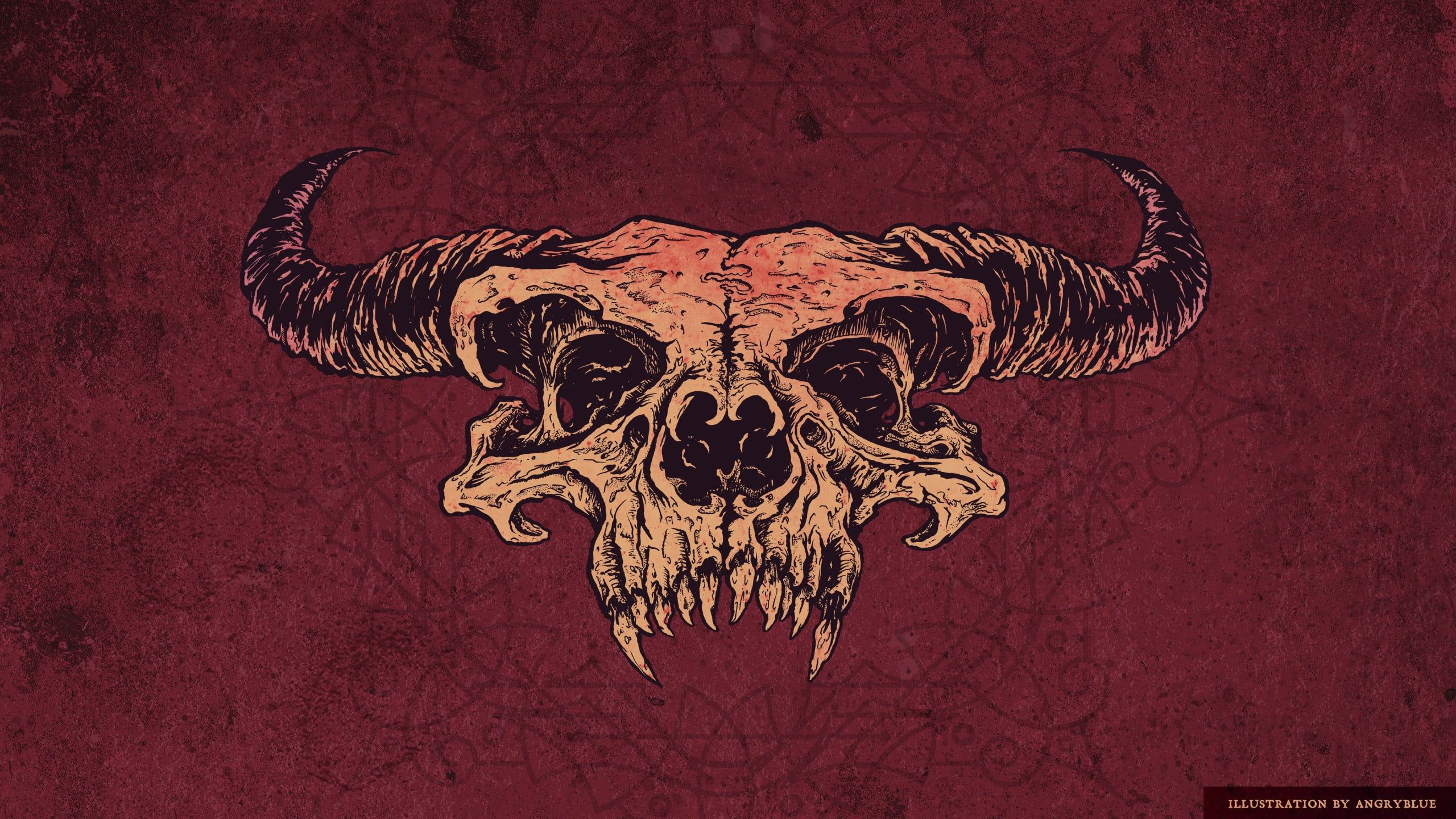 Animal skull illustration, skull, demon, satanic, horns HD