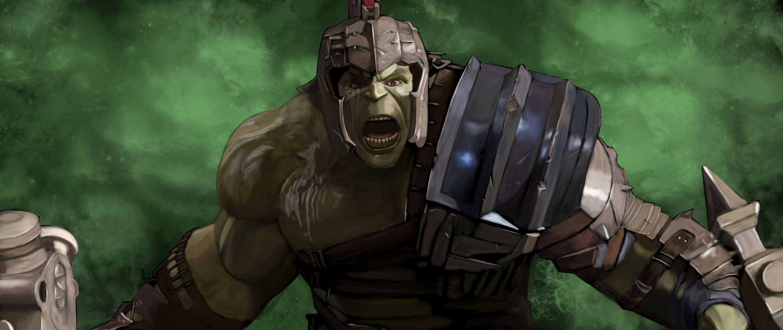 Download 2560x1080 wallpaper hulk, gladiator, superhero, artwork
