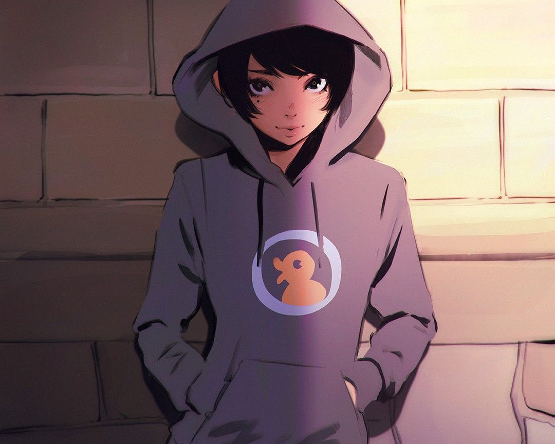 #wall, #hoods, #black hair, #anime, #anime girls