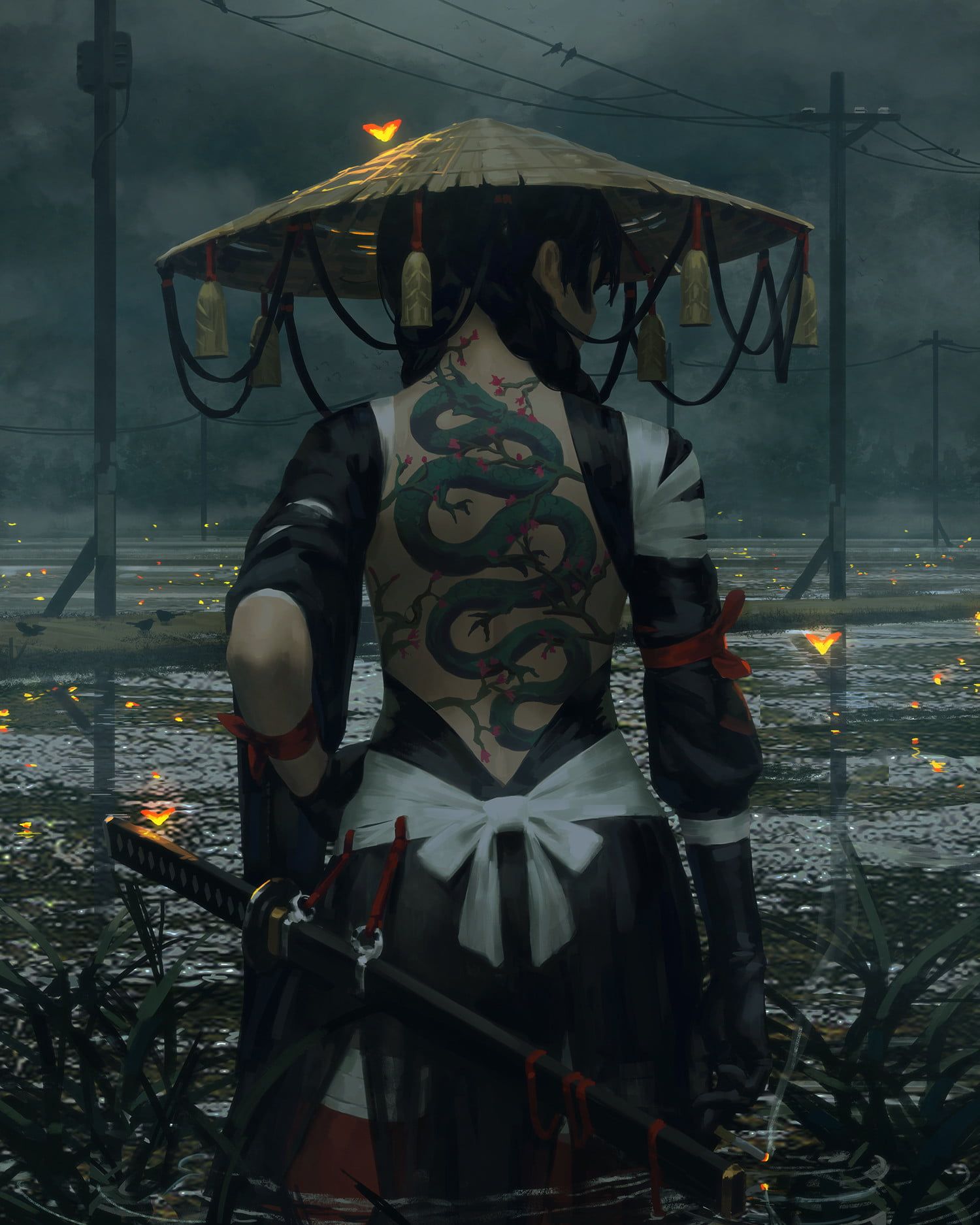 Female ninja character digital wallpaper, warrior, fantasy art