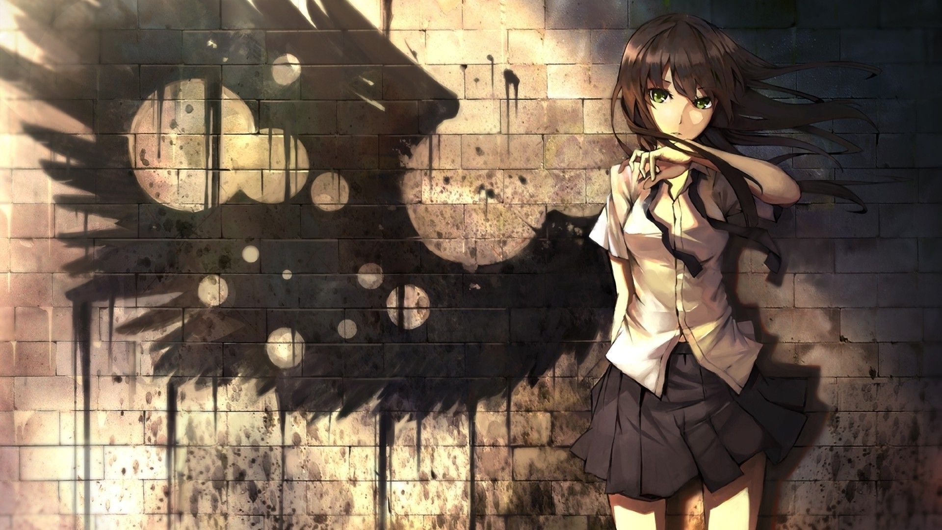 Green Eyes Girl With Shadow Wings Anime Hd Wallpaper