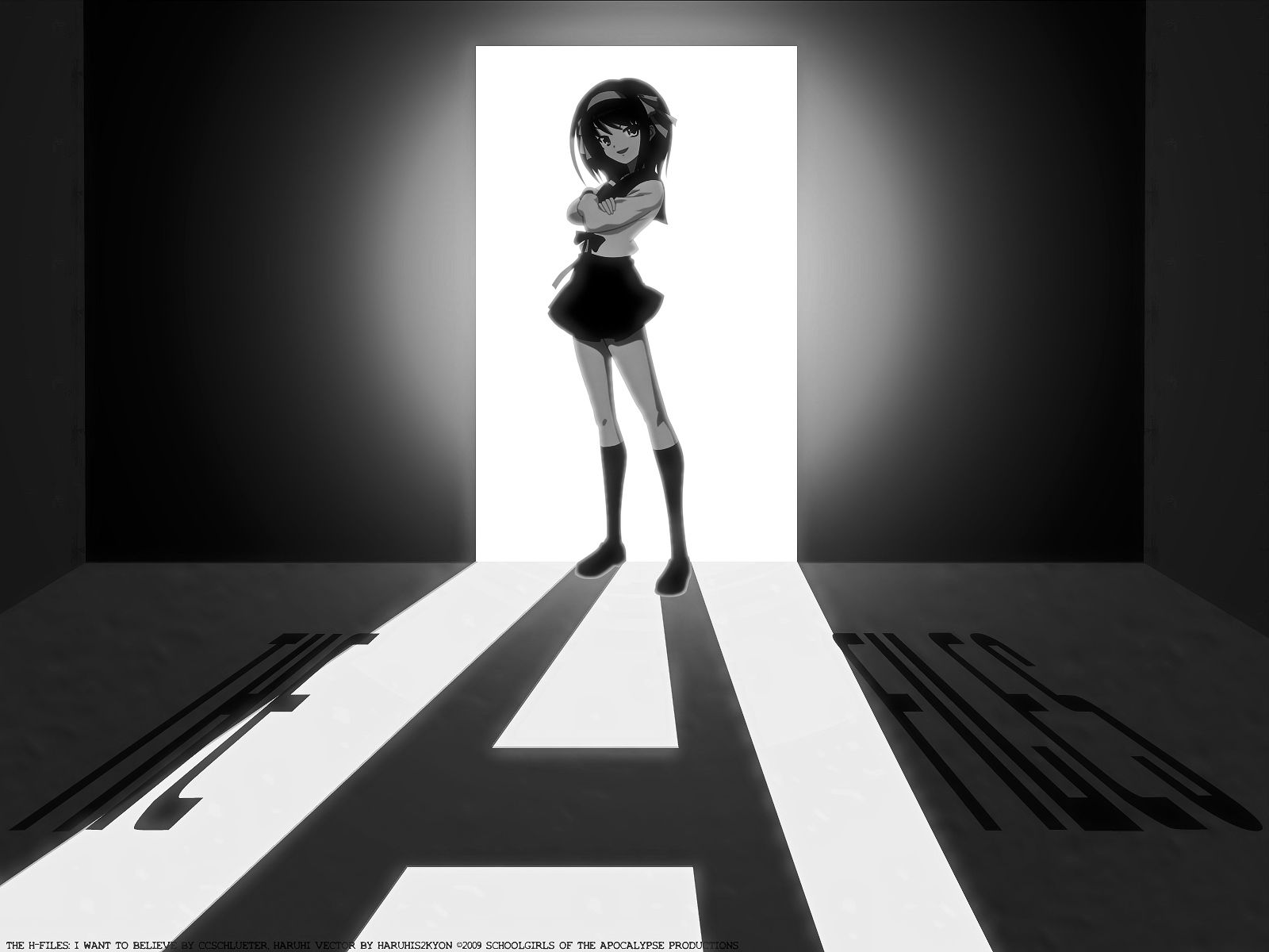 Wallpaper Anime, Black And White, Girl, Pose, Shadow Black