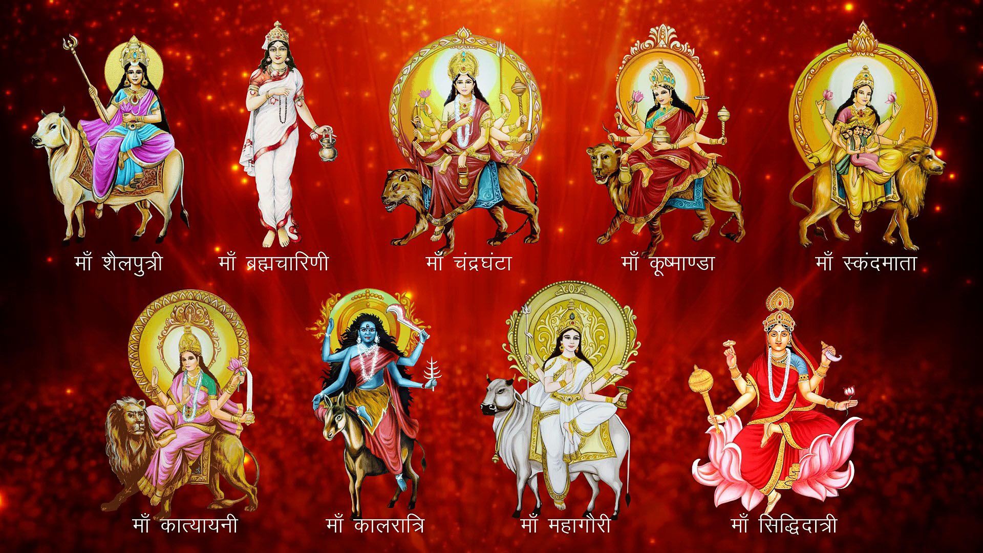 Nav Durga Ke Nav Roop In Hindi. Goddess Maa Durga