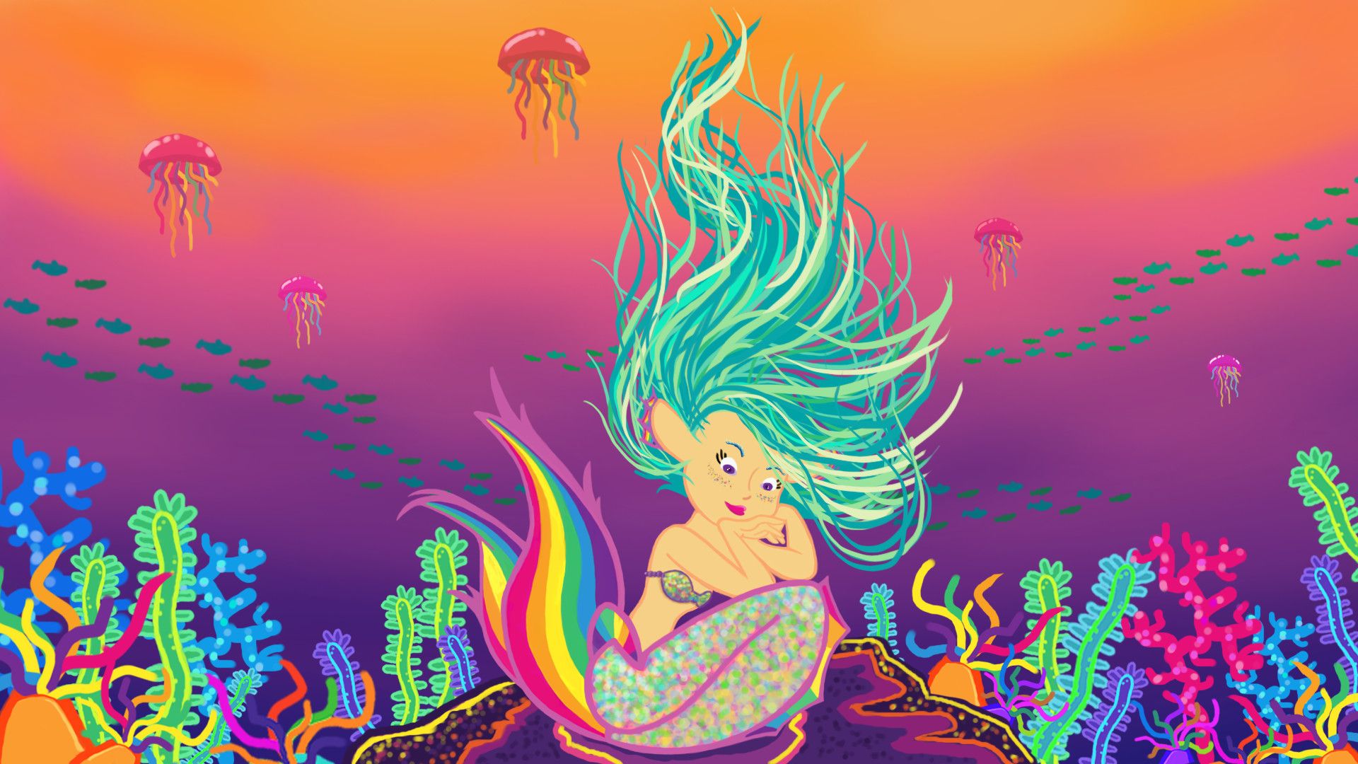 Mermaid in Lisa Frank Style, Meryl Anderson