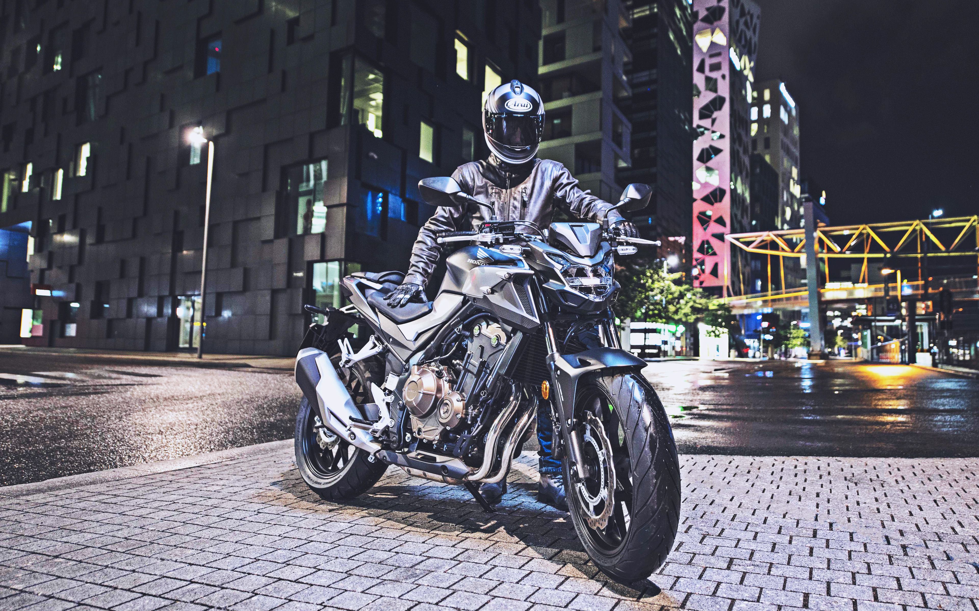 Download wallpaper Honda CB500F, 4k, biker with motorcycle, 2019