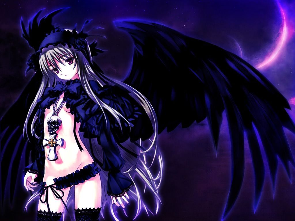 dark anime girl with wings