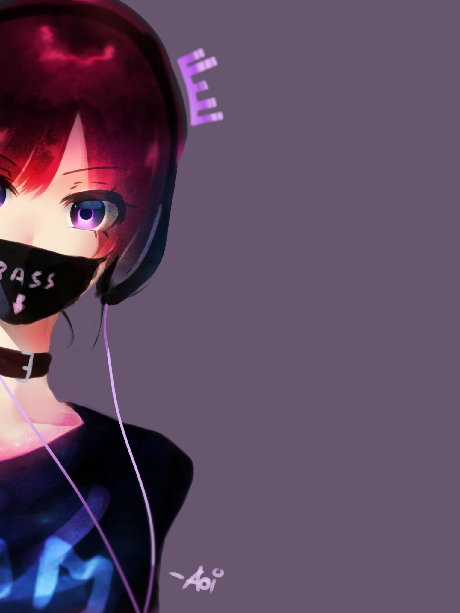 Download 1536x2048 Anime Girl, Mask, Redhead, Headphones