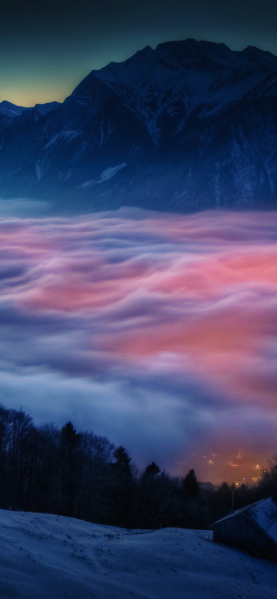 Smoky foggy mountain sunrise iPhone X Wallpaper Free Download