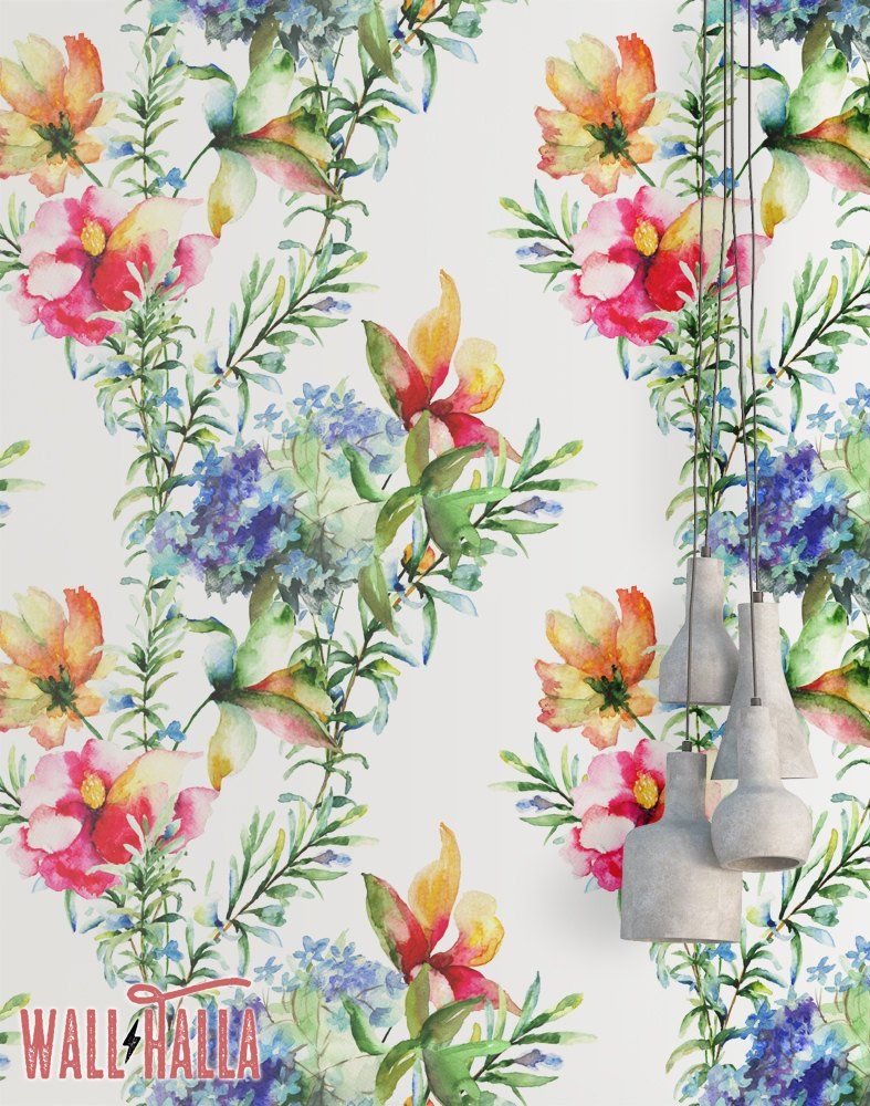 Watercolor Flowers Wallpaper Removable Wallpaper Tropical