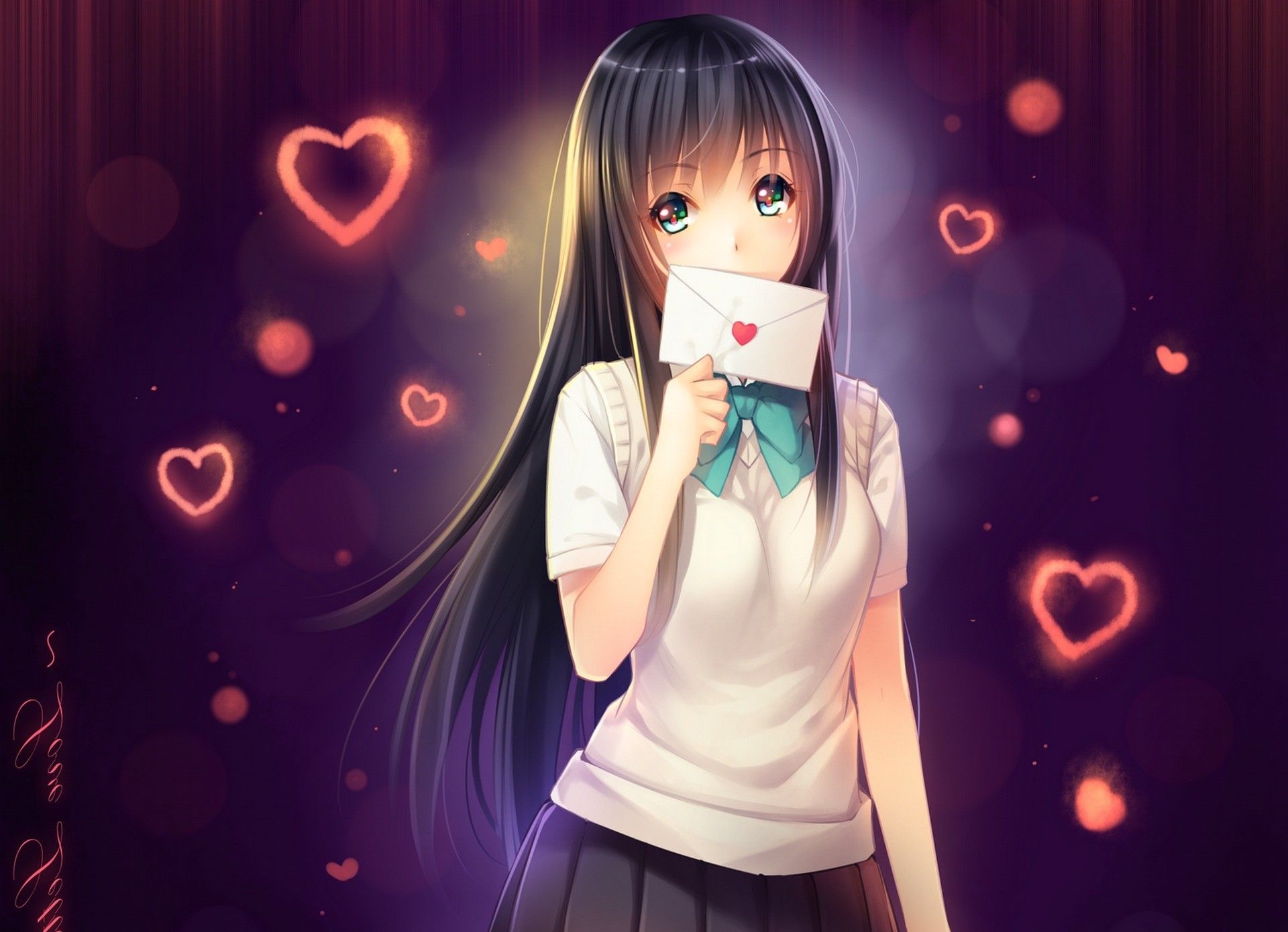 anime, Anime Girls, School Uniform, Original Characters, Letter