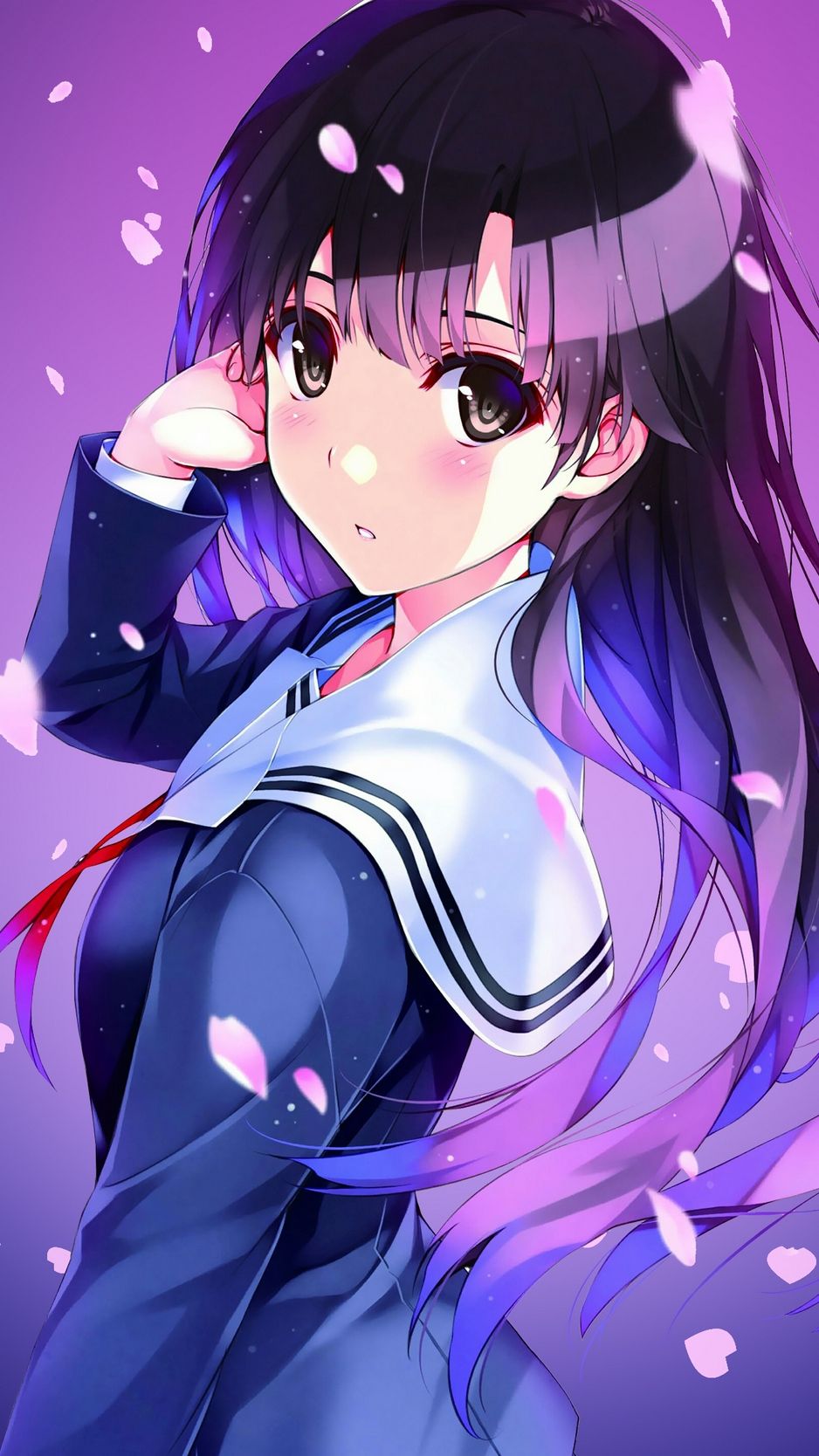 Download wallpaper 938x1668 anime, schoolgirl, uniform, girl