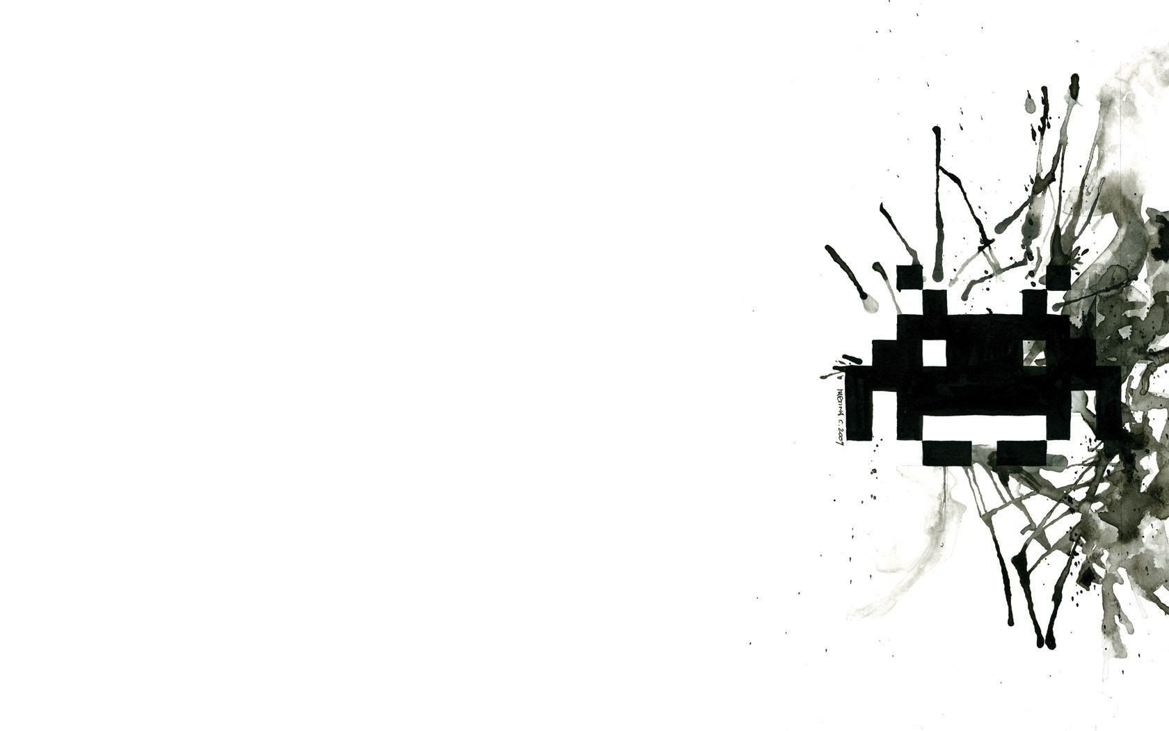 minimalism, Monochrome, Space Invaders, Simple background, Video