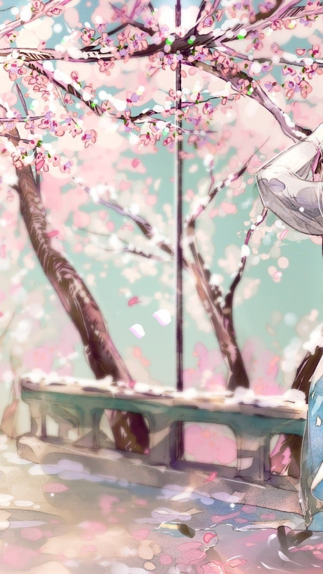 Download 1080x1920 Cherry Blossom, Sakura, Anime Girl, Back View