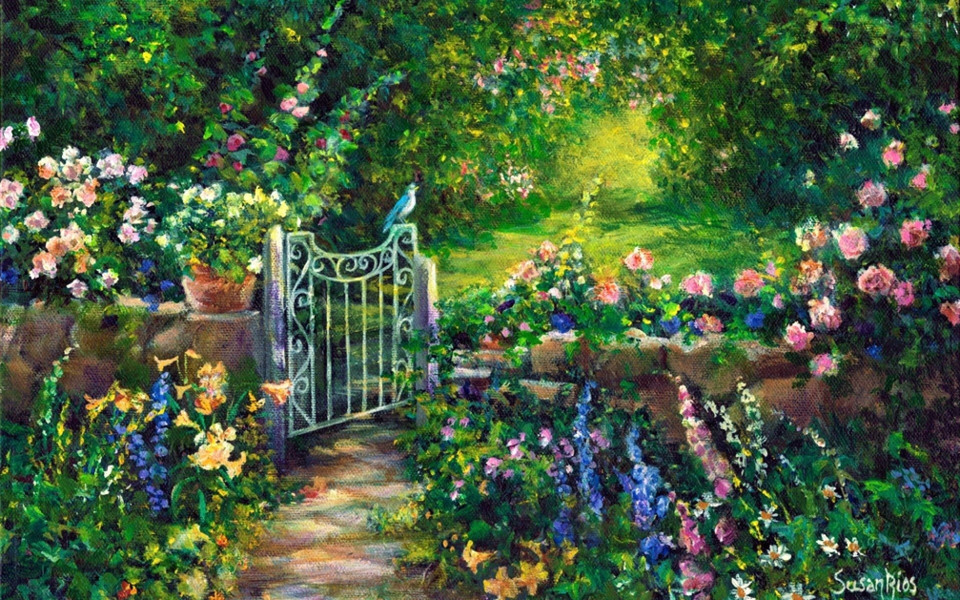 Spring Garden Painting HD Wallpaper. Background Imagex1200