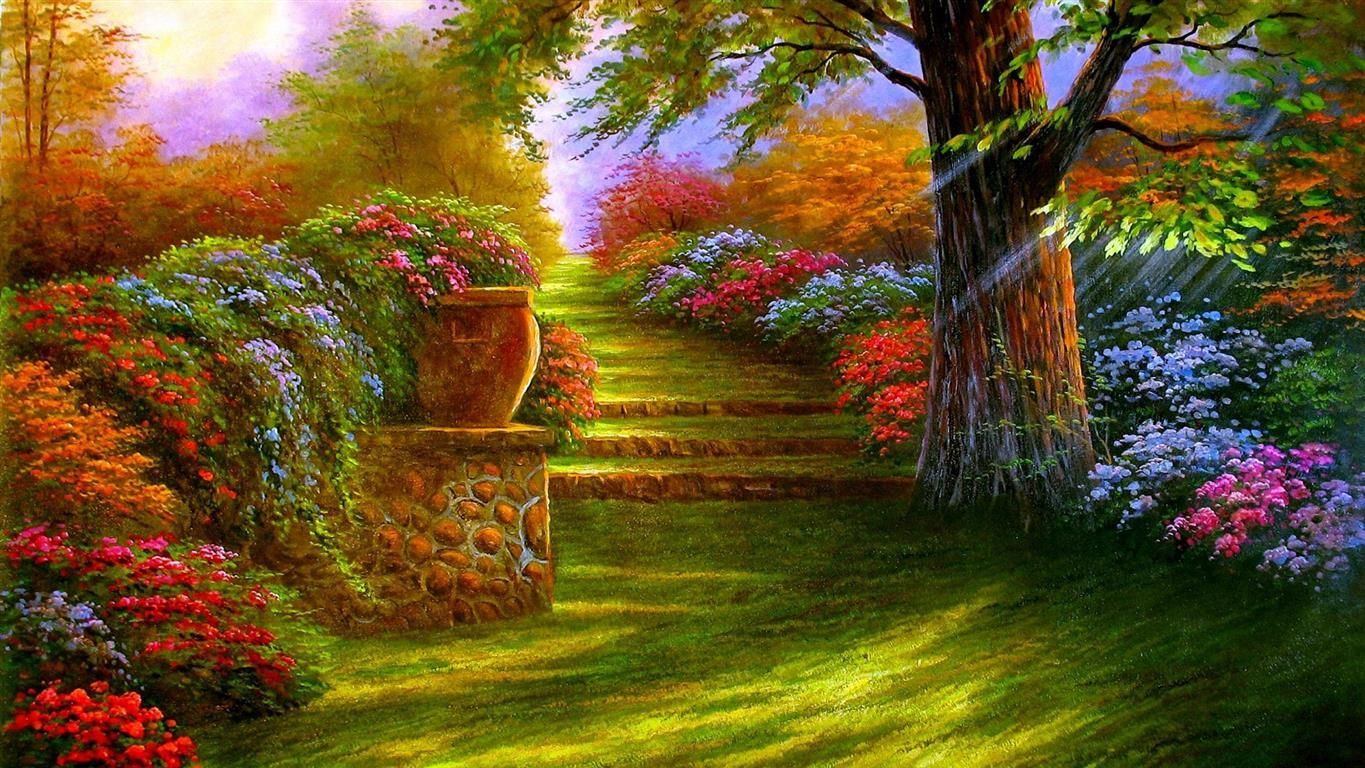 Beautiful Colorful Garden #painting, #spring, #garden, # 3D