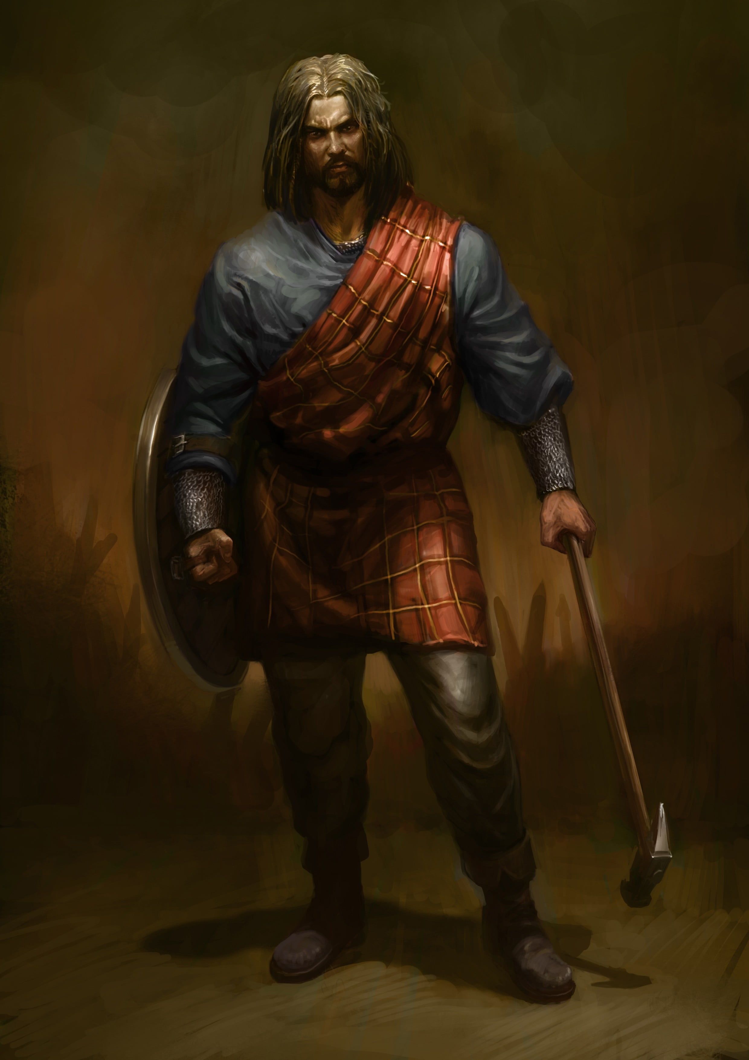 Man holding axe and shield painting, ancient, old, warrior