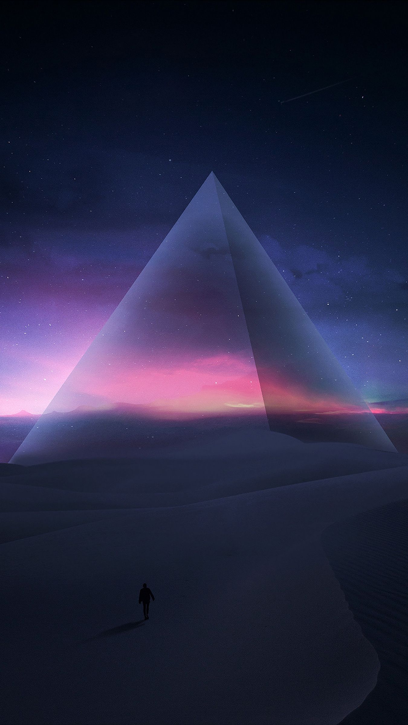 Download wallpaper 1350x2400 silhouette, desert, pyramid, starry