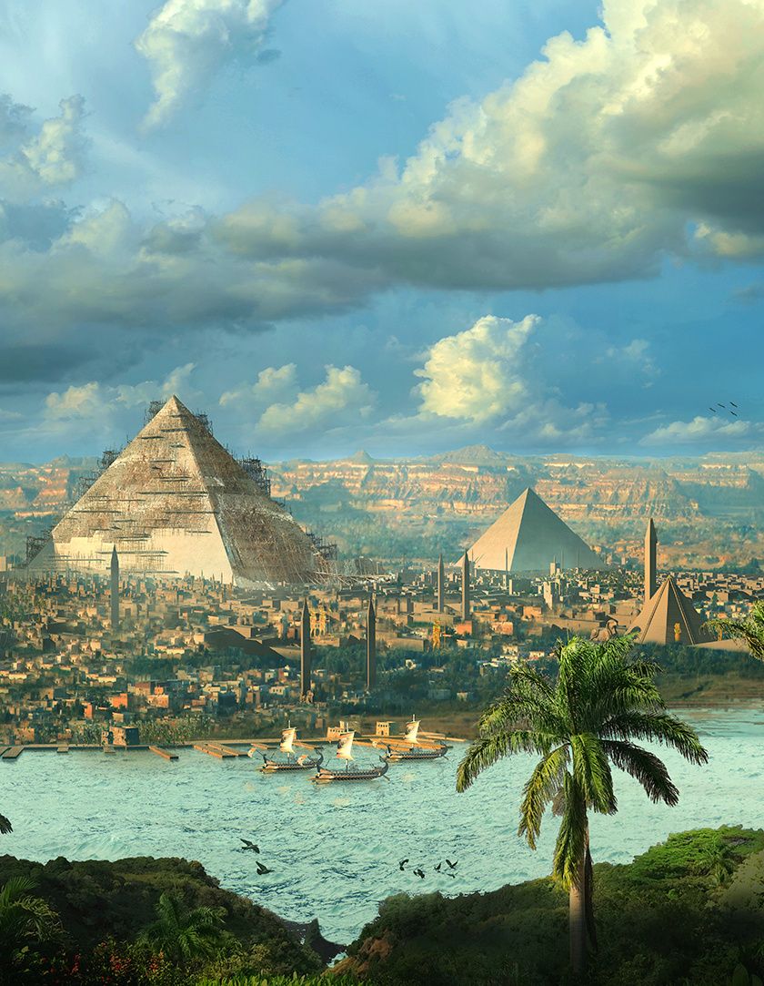 Download Egypt, cityscape, pyramids, fantasy, art wallpaper
