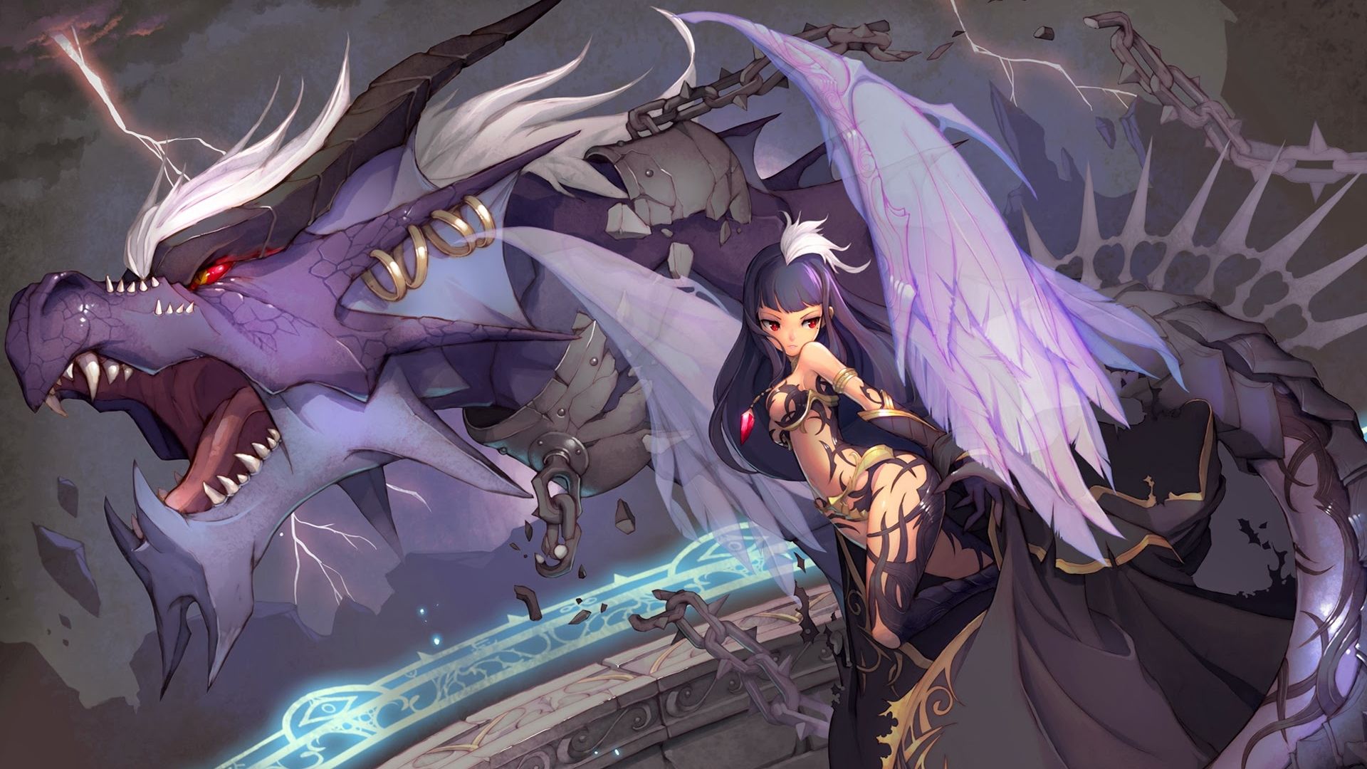 Free download cute anime girl wings dragon fantasy HD