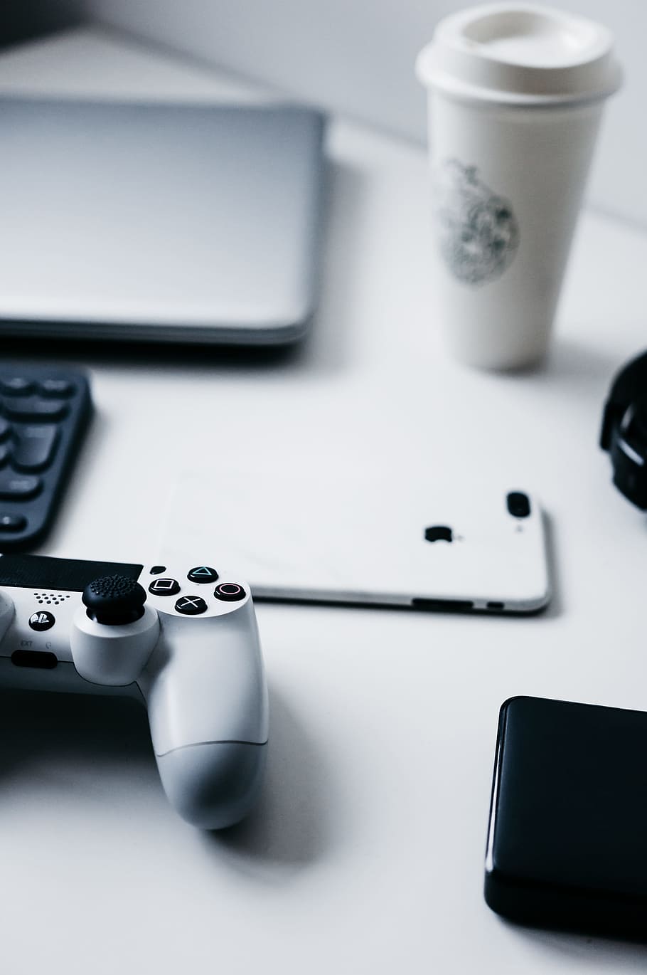 HD wallpaper: controller, phone, cup, laptop, ps playstation