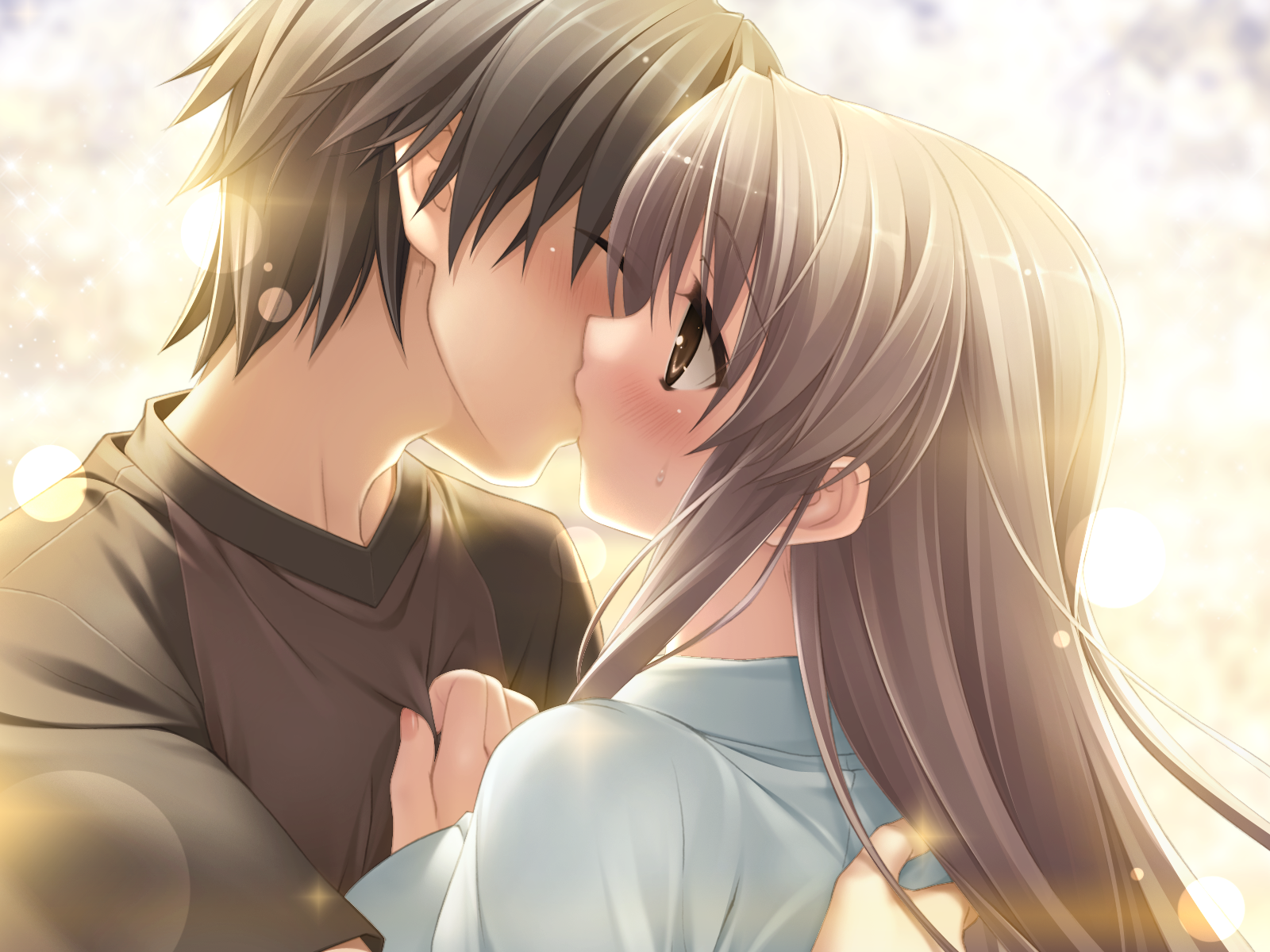 Anime couple kissing HD wallpaper