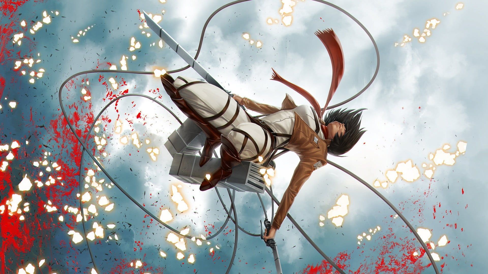 Female anime character illustration, Shingeki no Kyojin, Mikasa