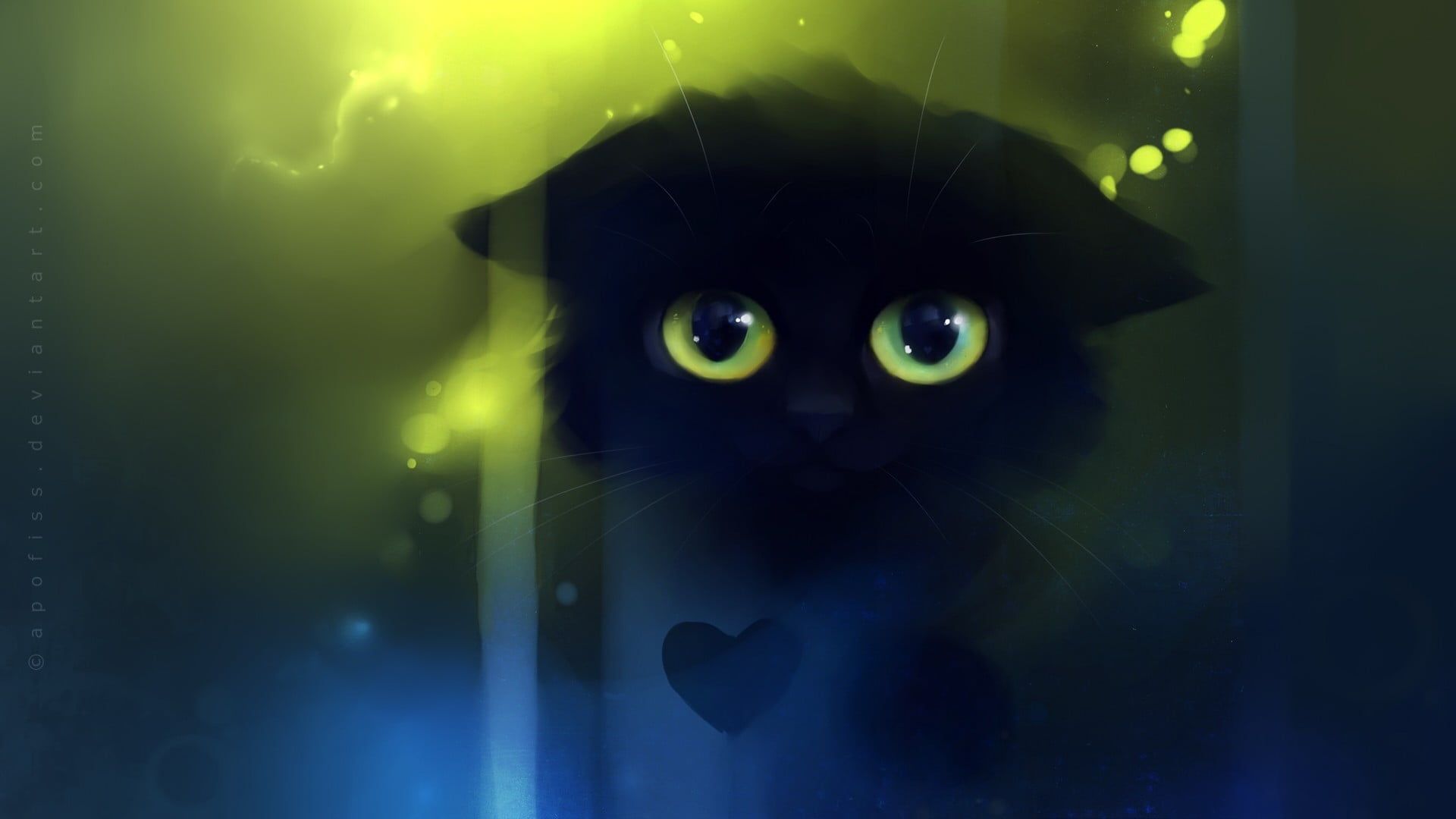 Short Fur Black Kitten, Cat, Apofiss, Artwork, Fantasy Art HD