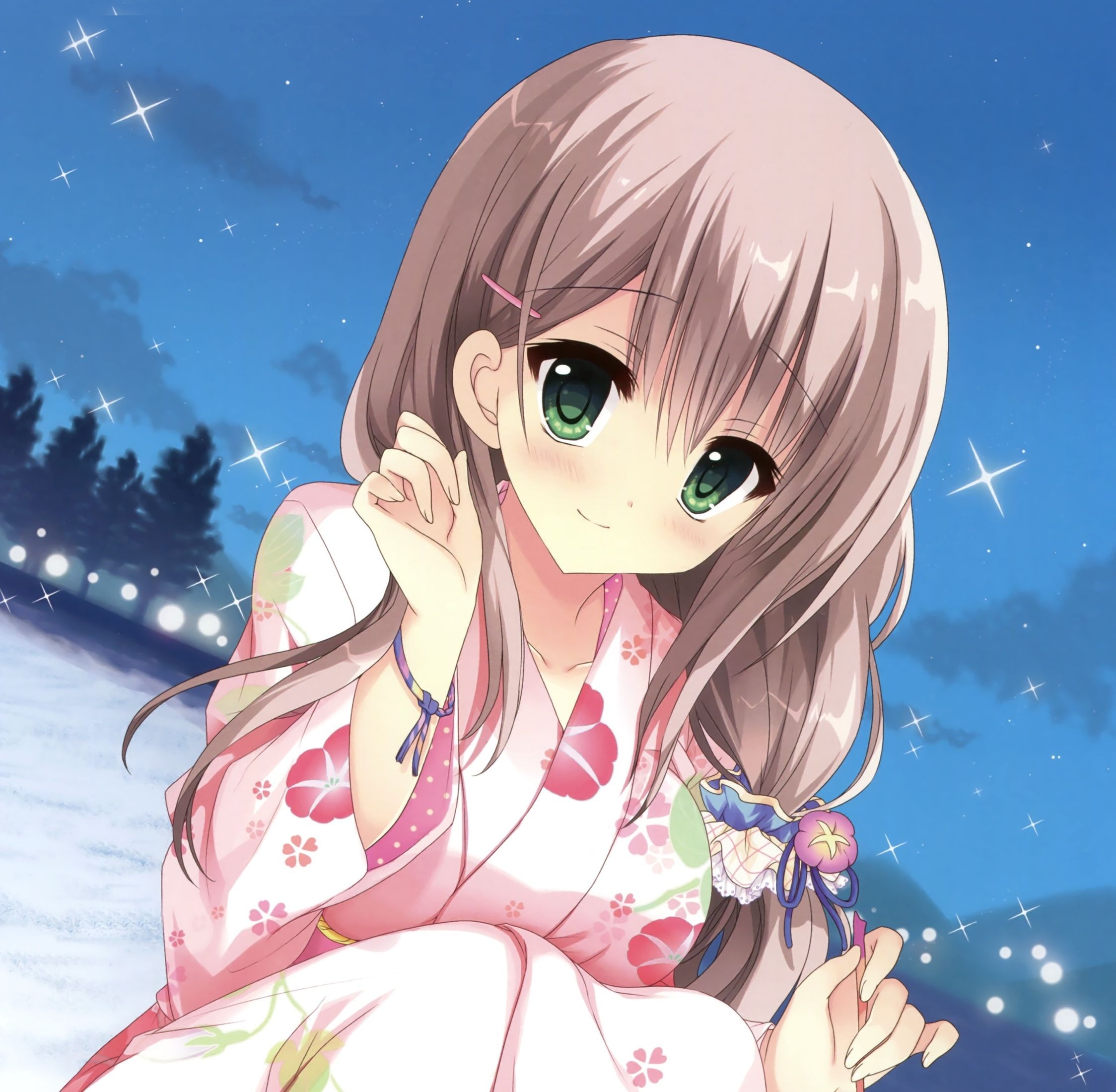 Cute Anime Girl, Outdoor, Green Eyes, Wallpaper Hair Cute