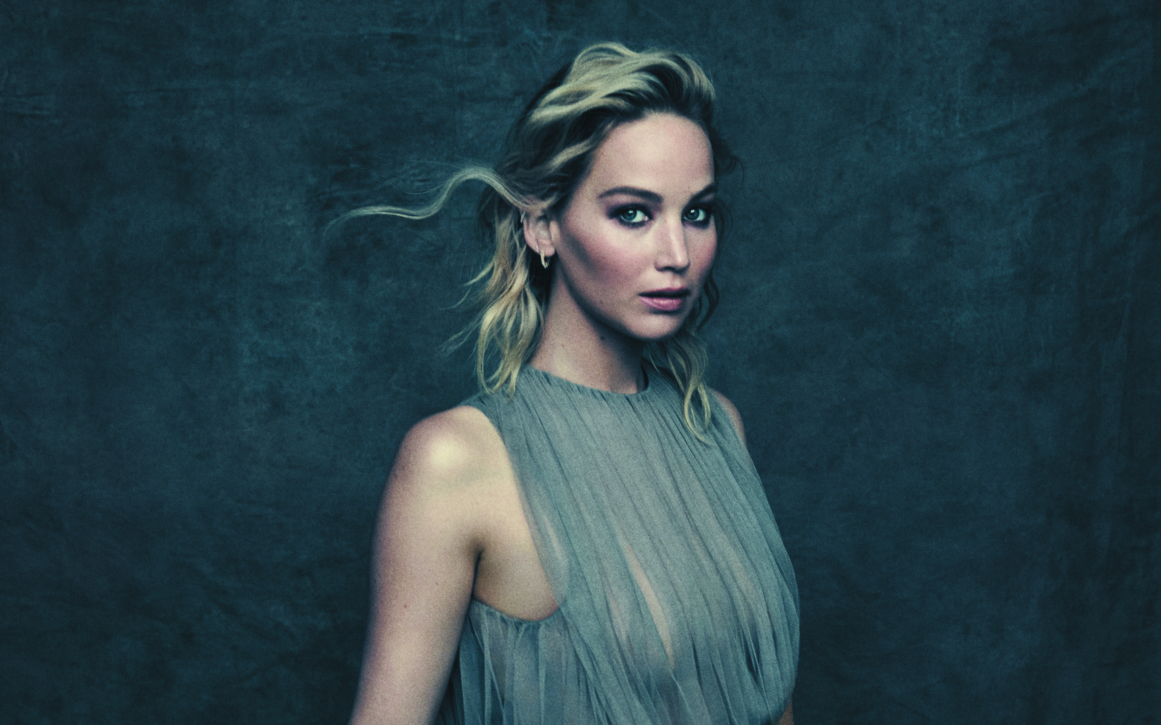 Download wallpaper Jennifer Lawrence, 4k, photohoot, gray dress