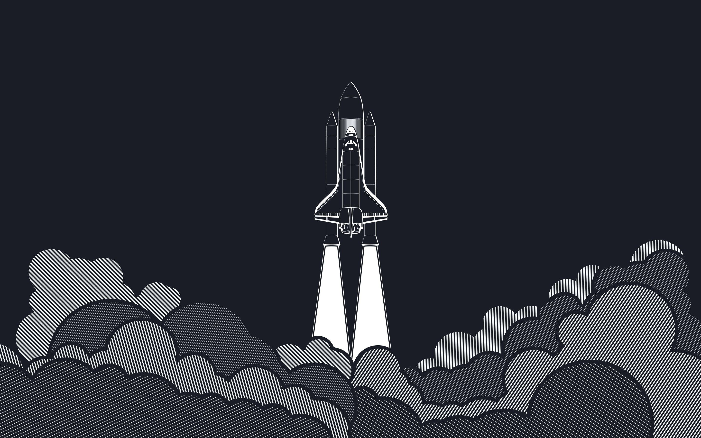 artwork, Space, Vectors, Launch Pads, Spaceship, Rockets, Blue, Minimalism, Space Shuttle Wallpaper HD / Desktop and Mobile Background