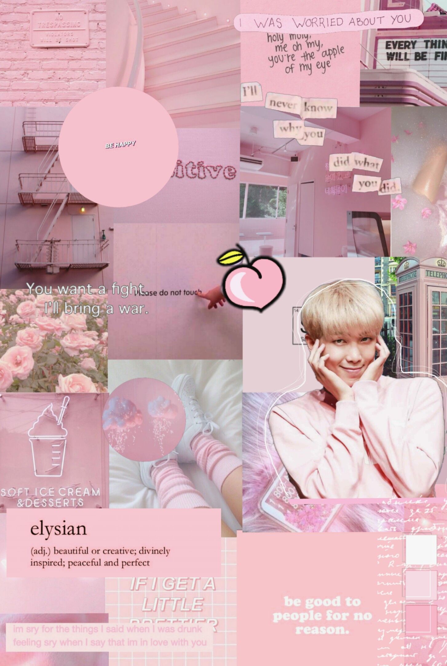 bts rm namjoon wallpaper pink aesthetic ♡