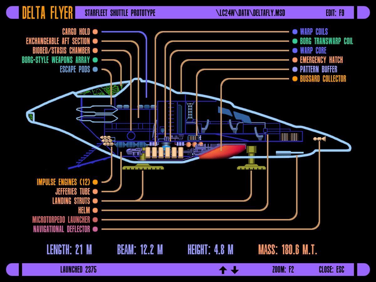 Star Trek Schematics. Delta Flyer. Star trek voyager, Star trek