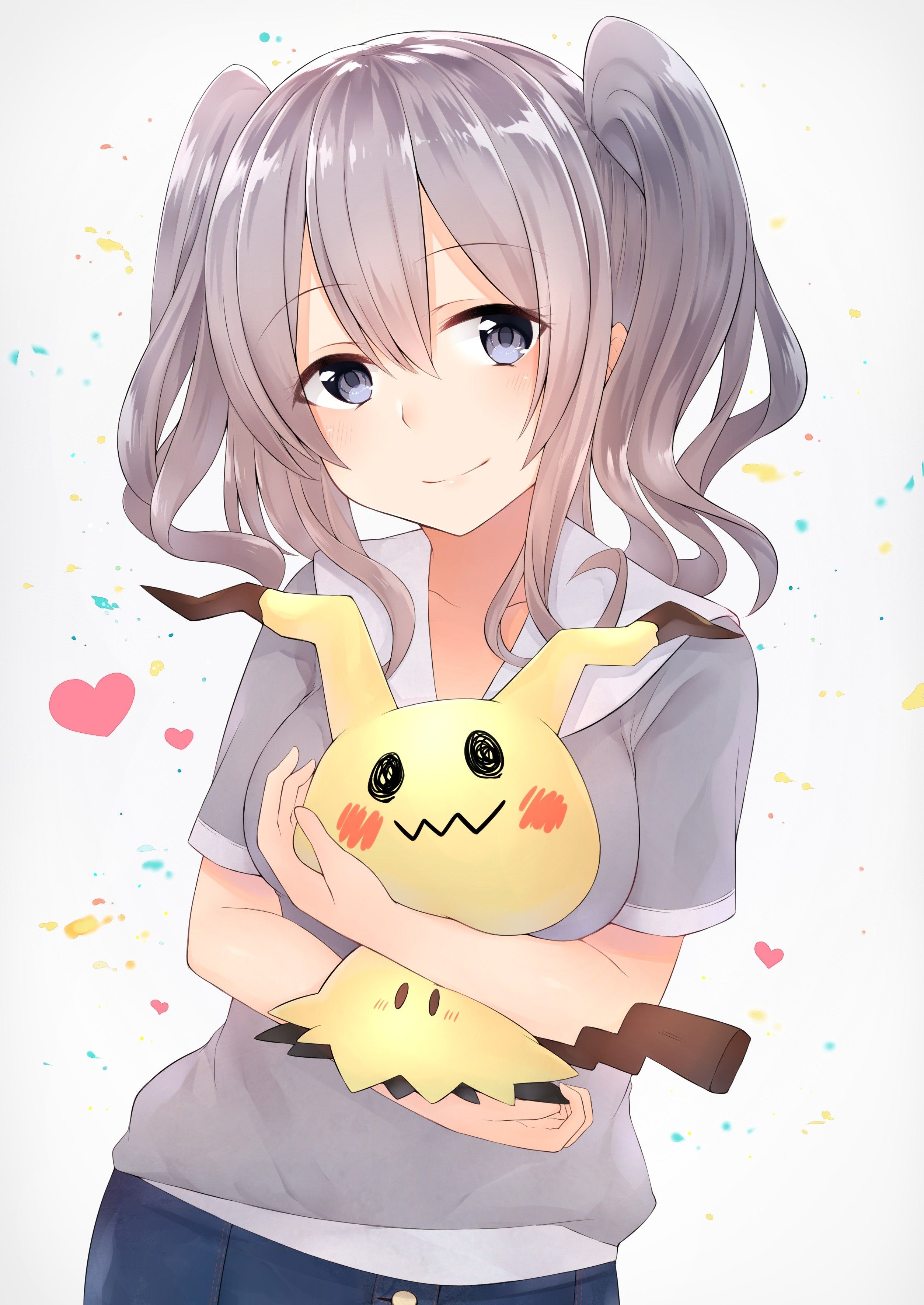 #anime girls, #crossover, #gray hair, #mimikyu, #Kashima